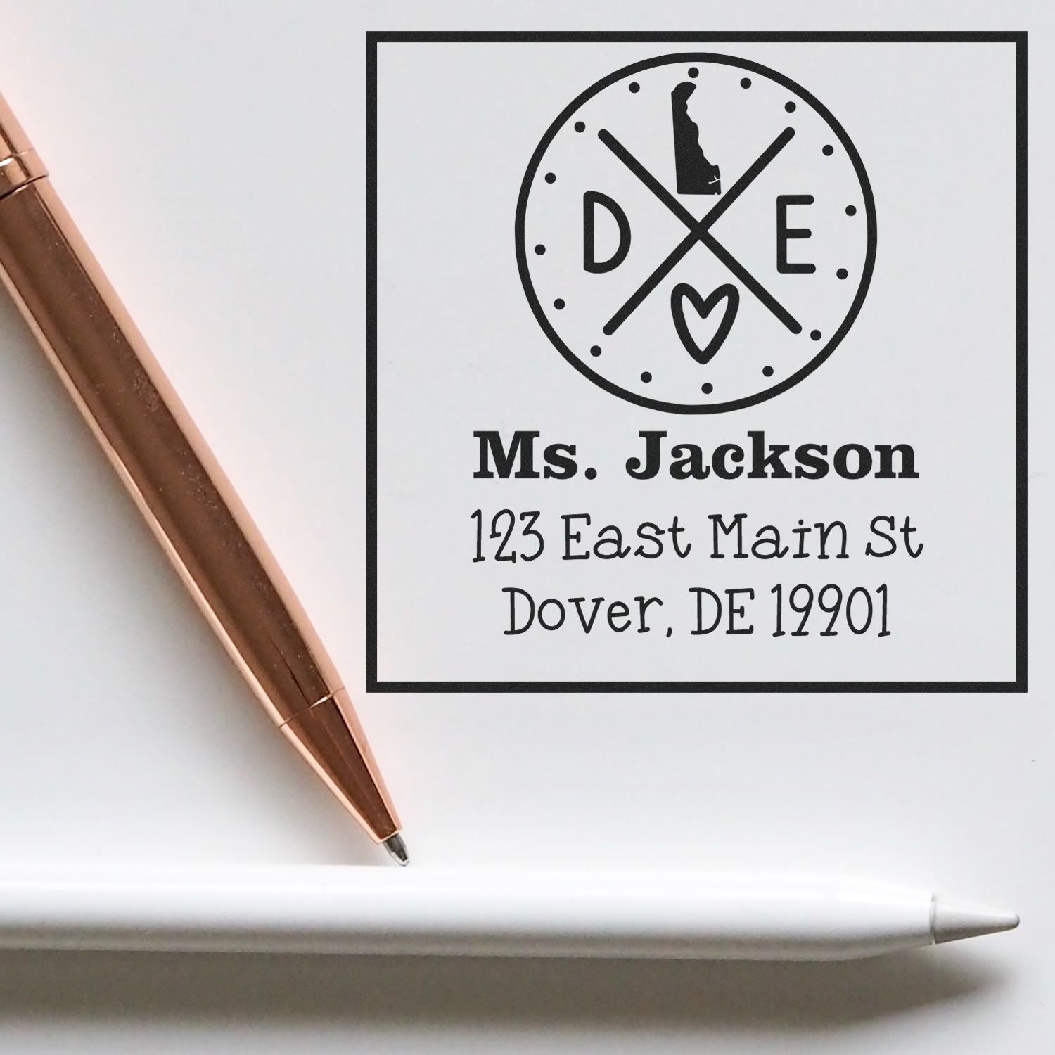 Self-Inking Delaware State Cross Customizable Address Stamp