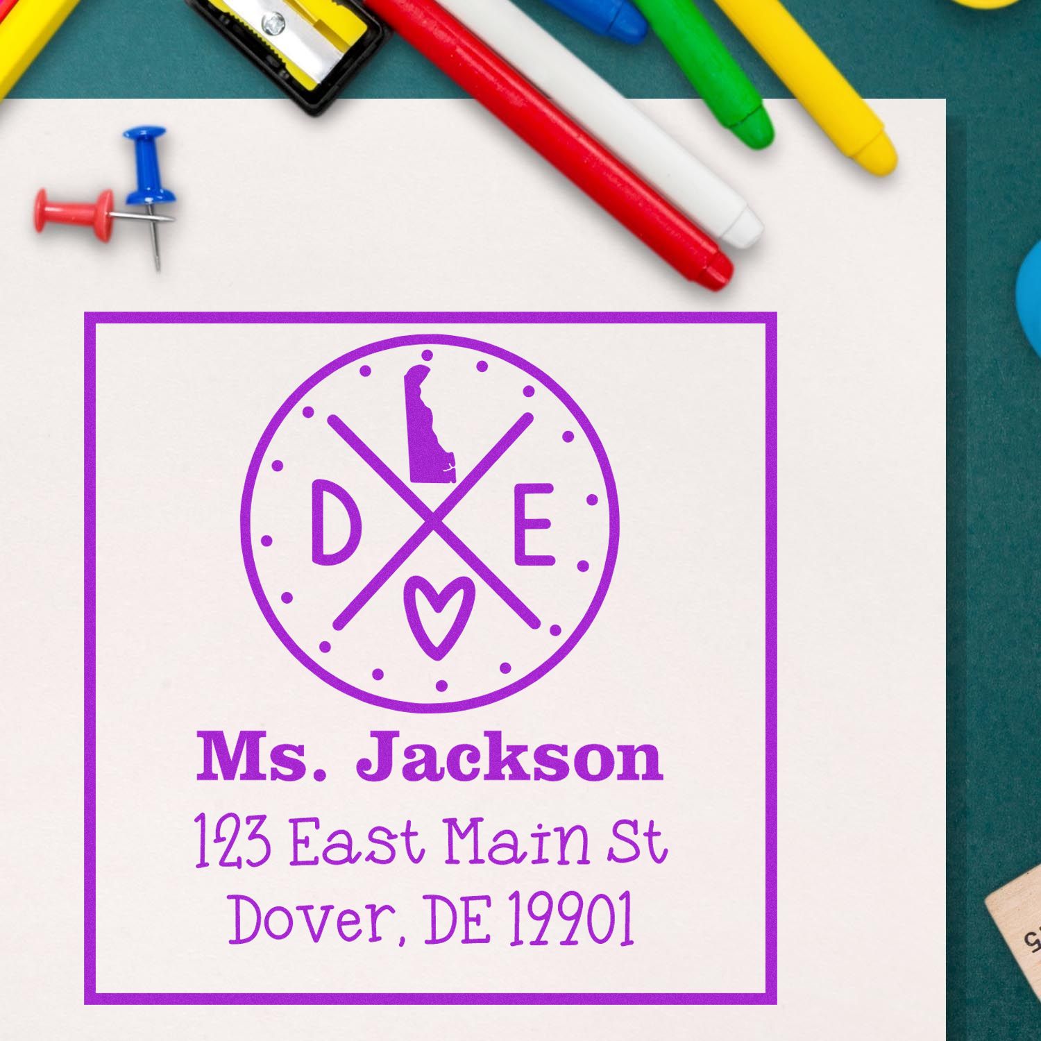 Self-Inking Delaware State Cross Customizable Address Stamp