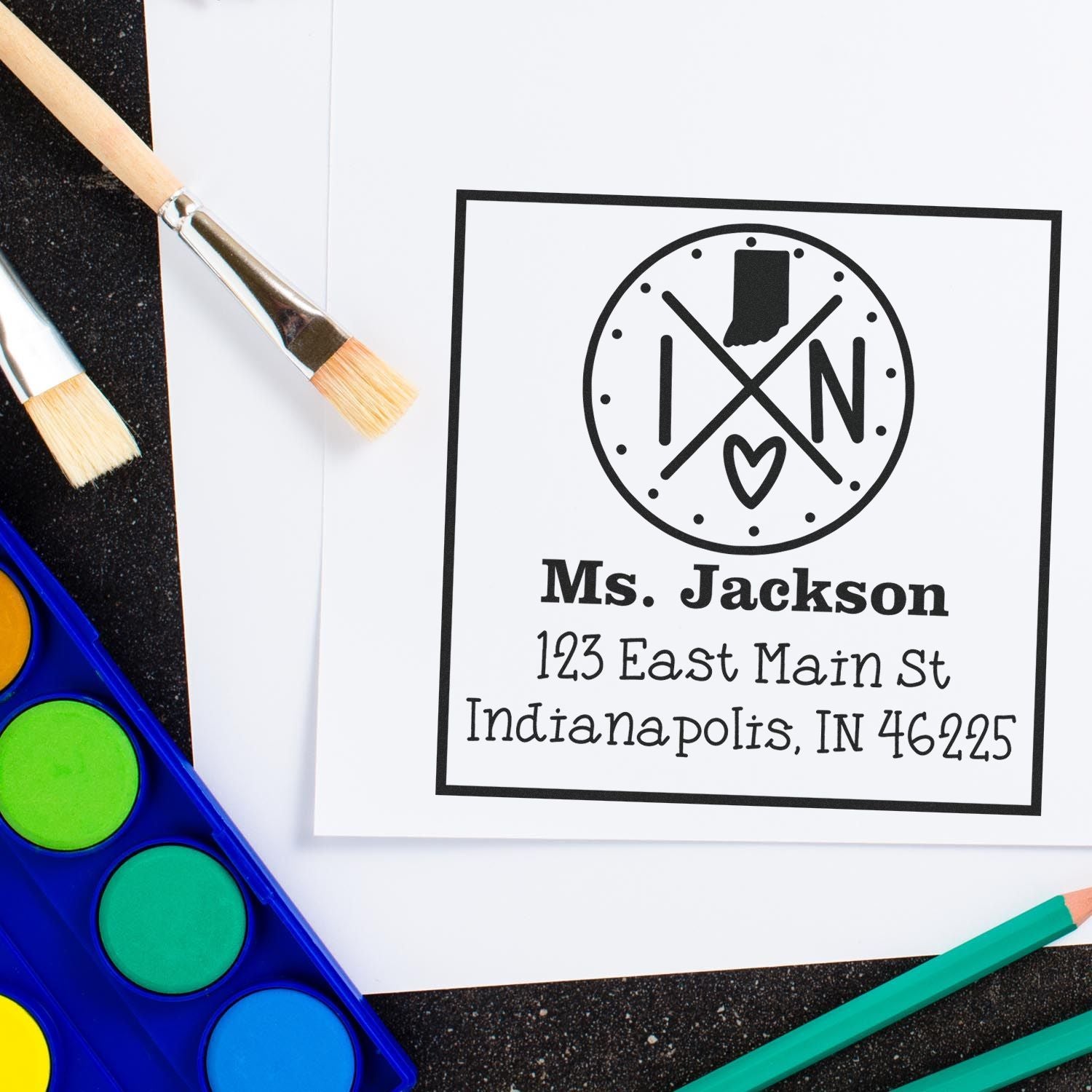 PSI Pre-Inked Indiana State Cross Customizable Mail Rubber Stamp