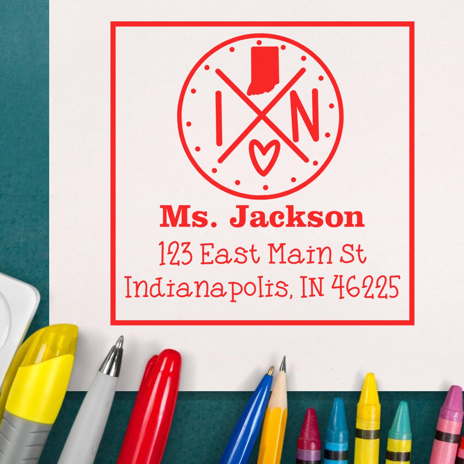 Self-Inking Indiana State Cross Customizable Name and Address Stamp