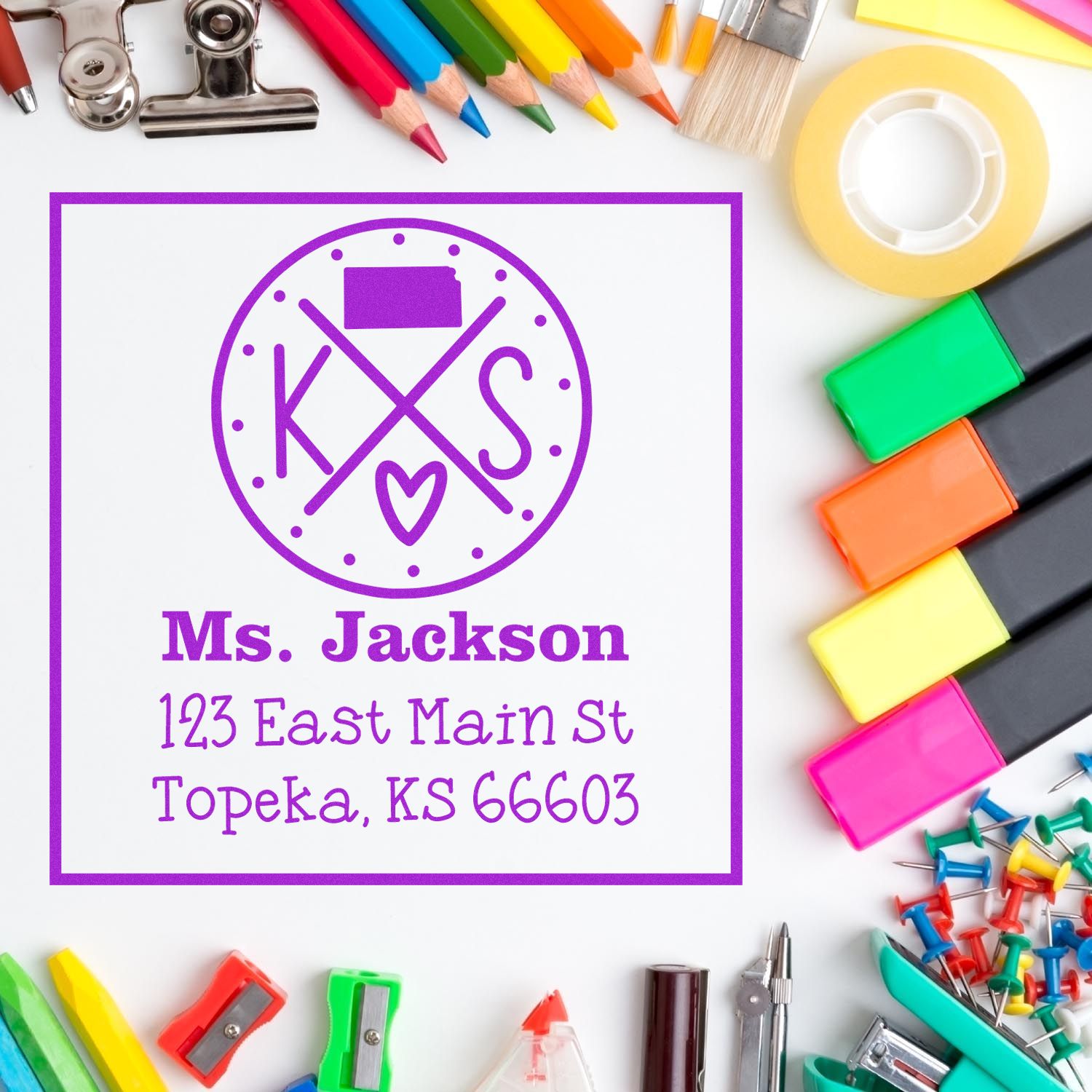 Self-Inking Kansas State Cross Customizable Name and Address Rubber Stamp