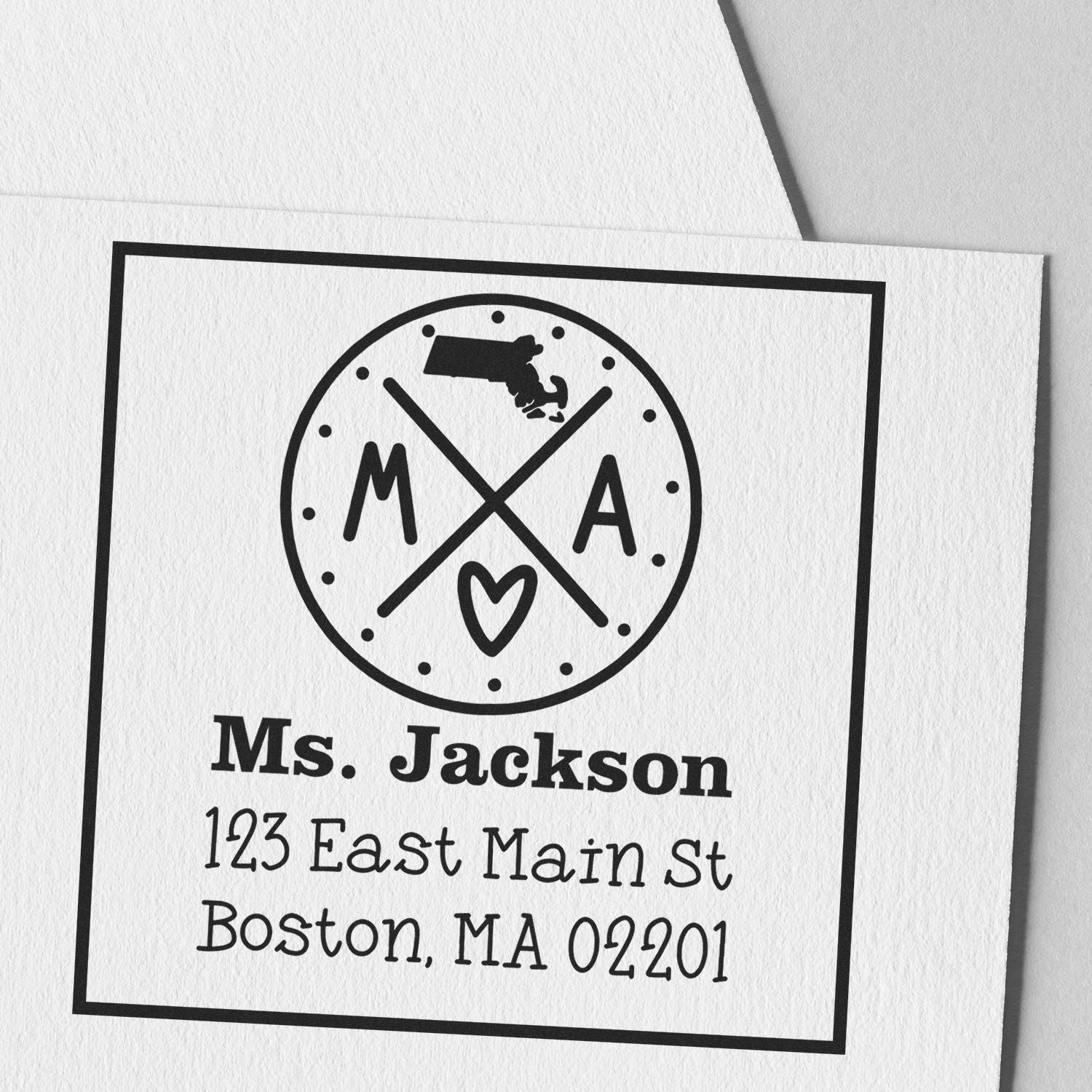 Wood Handle Massachusetts State Cross Customizable Return Address Rubber Stamp