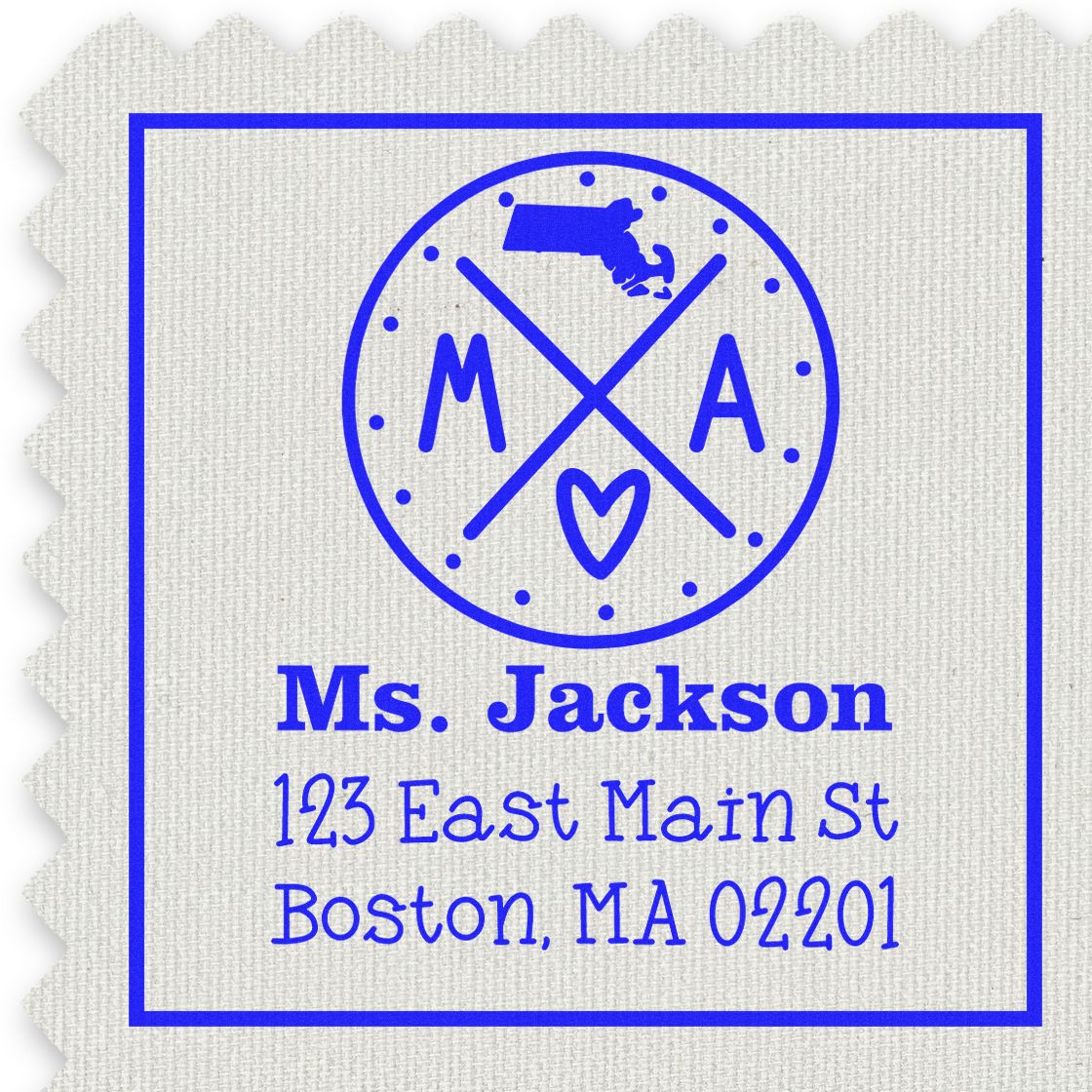 Wood Handle Massachusetts State Cross Customizable Return Address Rubber Stamp