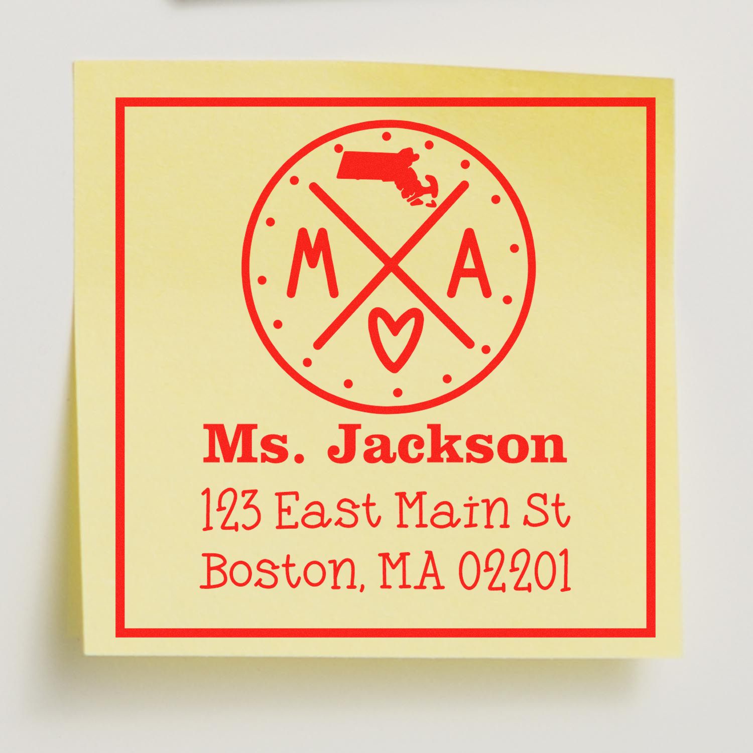 Wood Handle Massachusetts State Cross Customizable Return Address Rubber Stamp