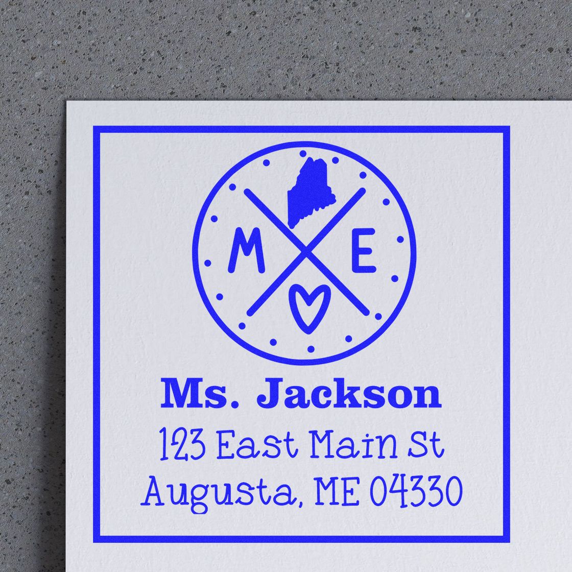 Wood Handle Maine State Cross Customizable Return Address Stamp