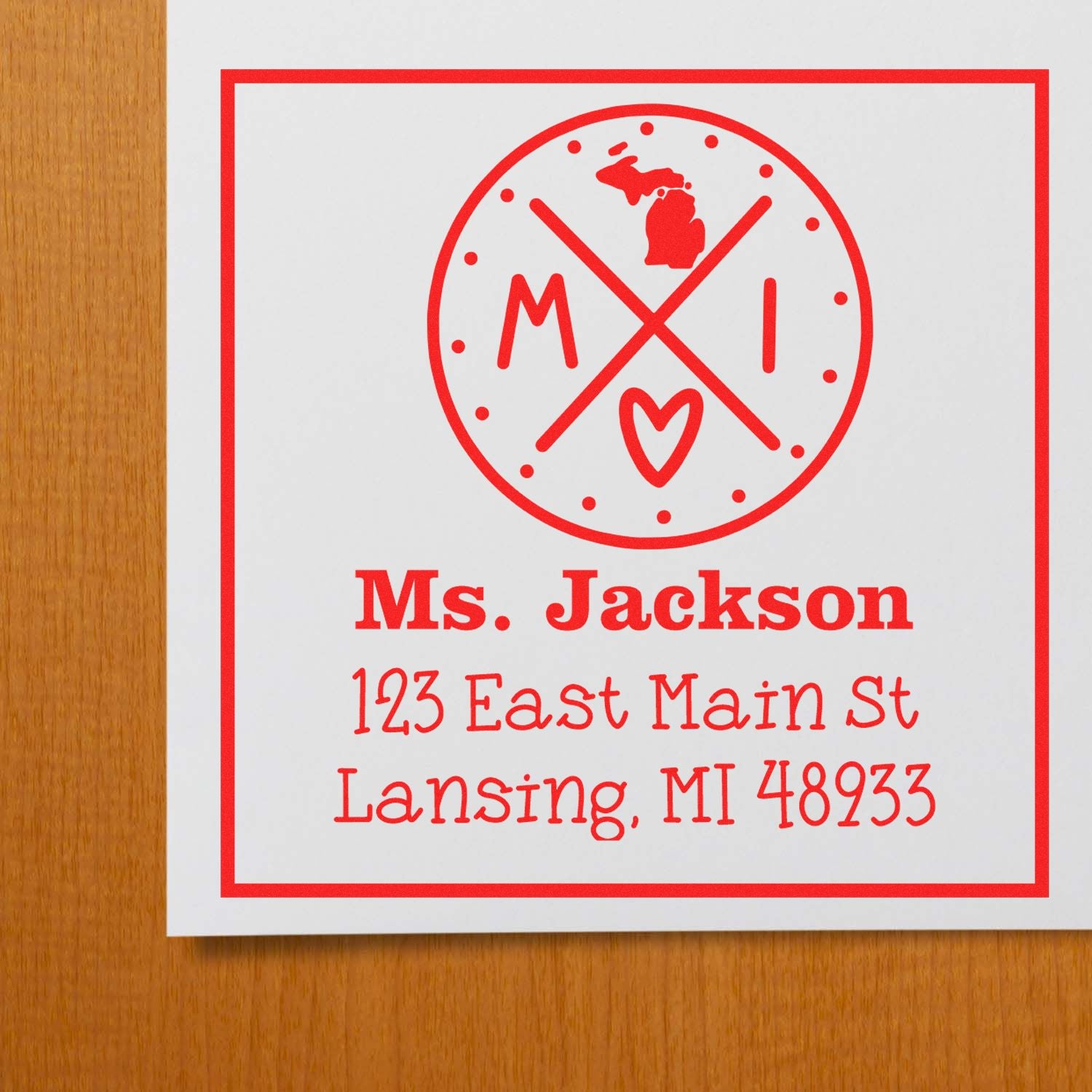 Self-Inking Michigan State Cross Customizable Mail Rubber Stamp