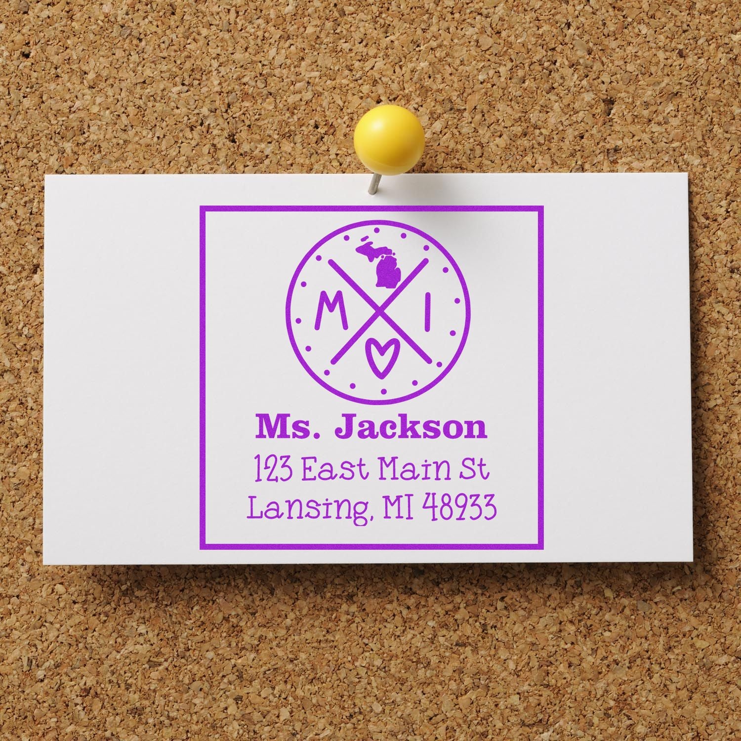 Wood Handle Michigan State Cross Customizable Name and Address Stamp