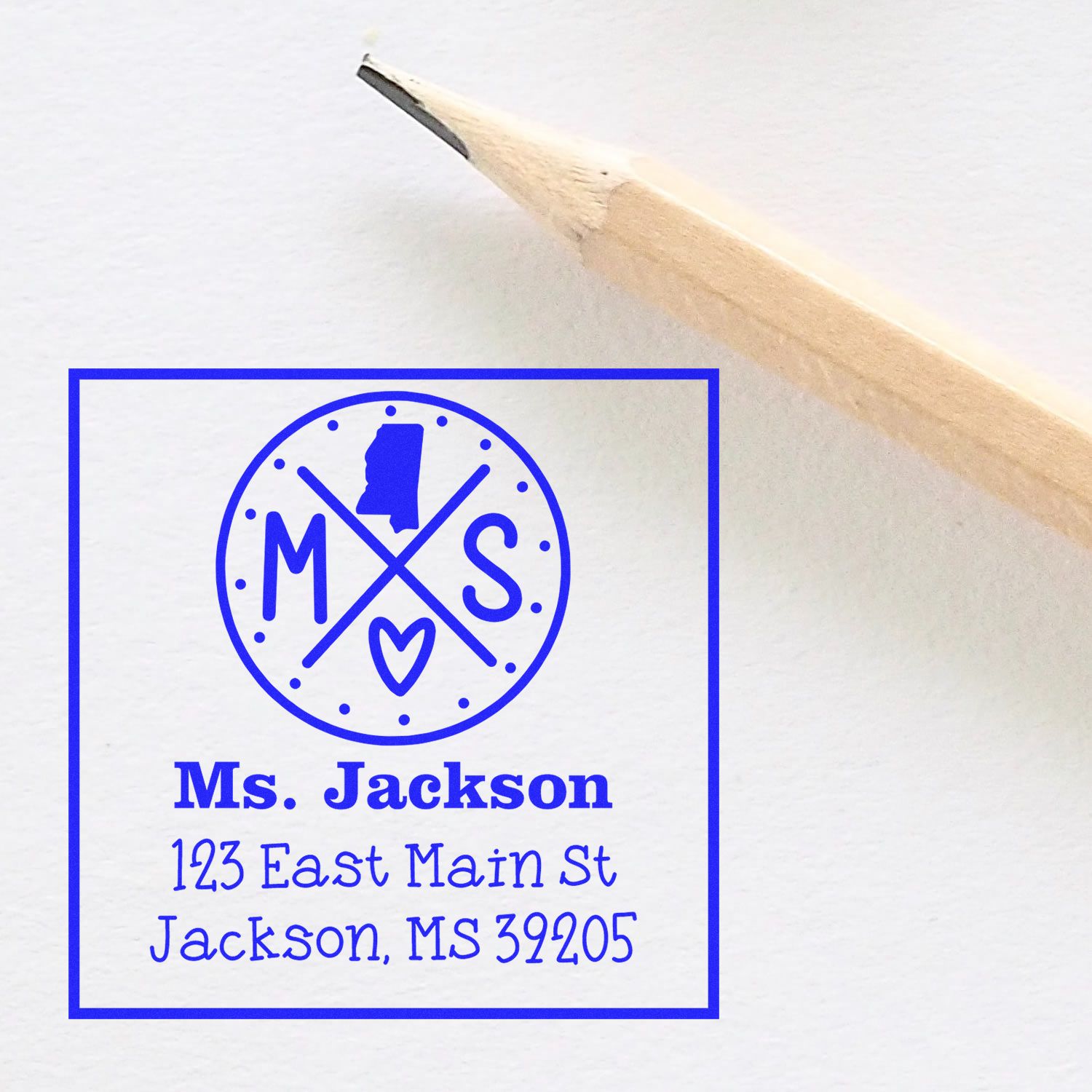 Wood Handle Mississippi State Cross Customizable Name and Address Rubber Stamp