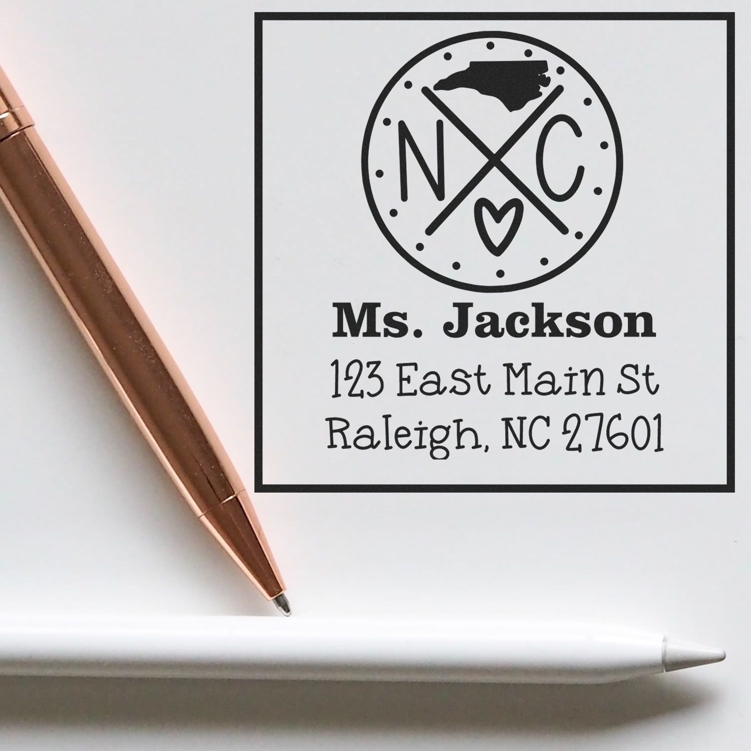 Wood Handle North Carolina State Cross Customizable Home Address Rubber Stamp