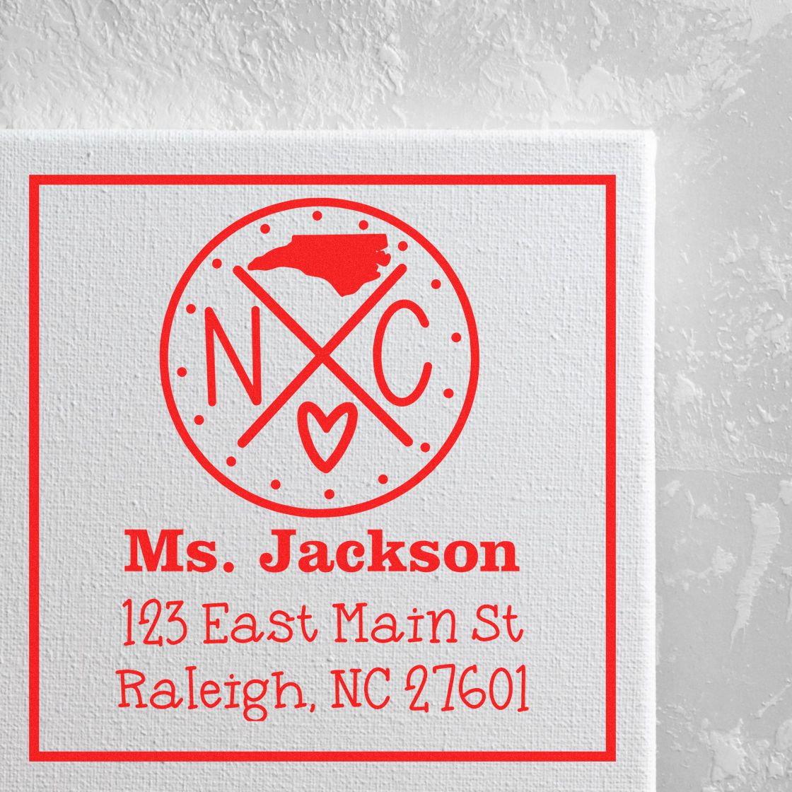 Wood Handle North Carolina State Cross Customizable Home Address Rubber Stamp