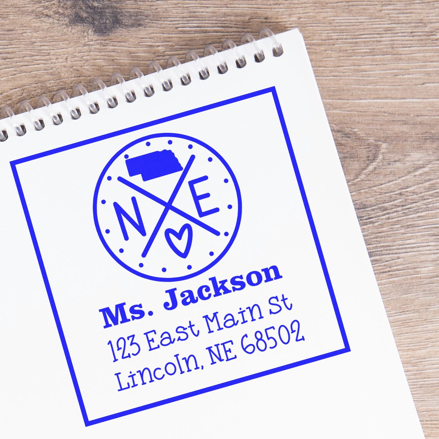 Wood Handle Nebraska State Cross Customizable Mailing Rubber Stamp