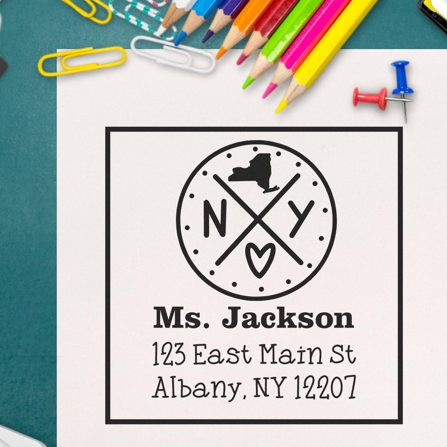 PSI Pre-Inked New York State Cross Customizable New Address Rubber Stamp