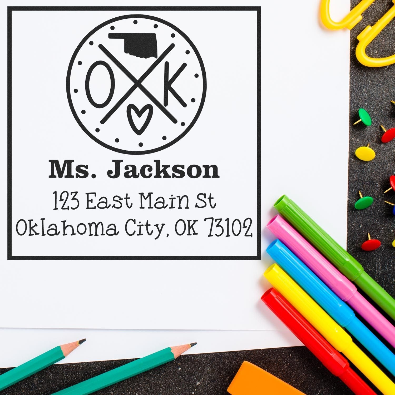 Self-Inking Oklahoma State Cross Customizable Mail Address Stamper