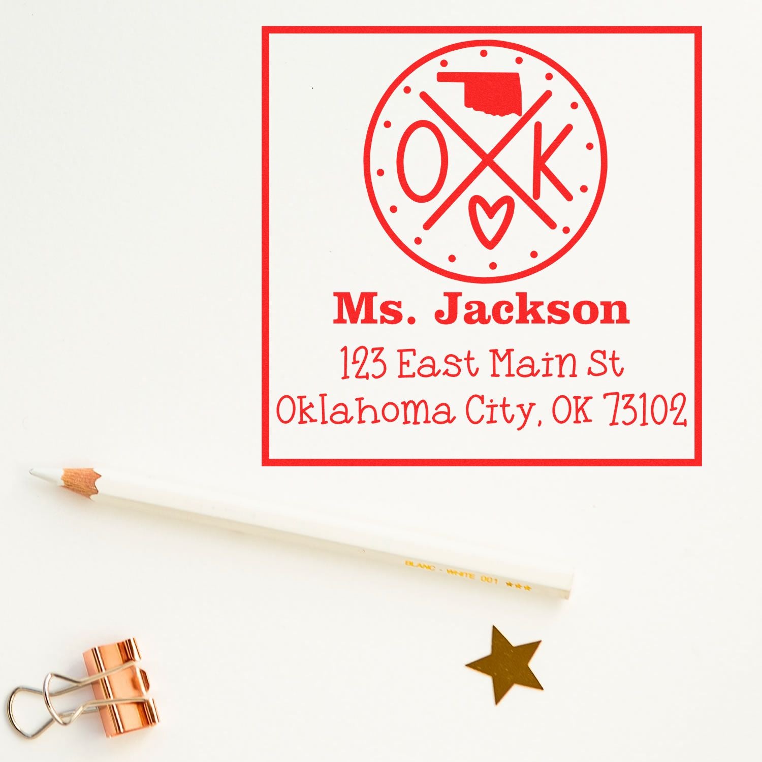 PSI Pre-Inked Oklahoma State Cross Customizable Address Label Stamp