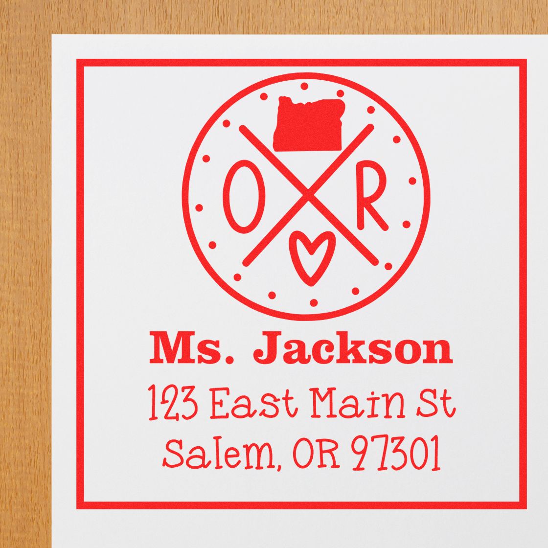 Slim Oregon State Cross Custom-Made Name and Address Stamp