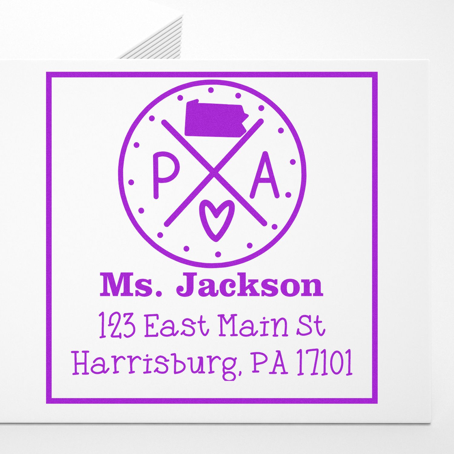 PSI Pre-Inked Pennsylvania State Cross Customizable Address Label Rubber Stamp