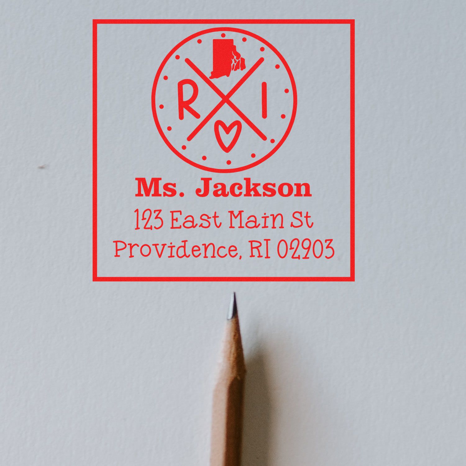 Wood Handle Rhode Island State Cross Customizable Address Return Rubber Stamp