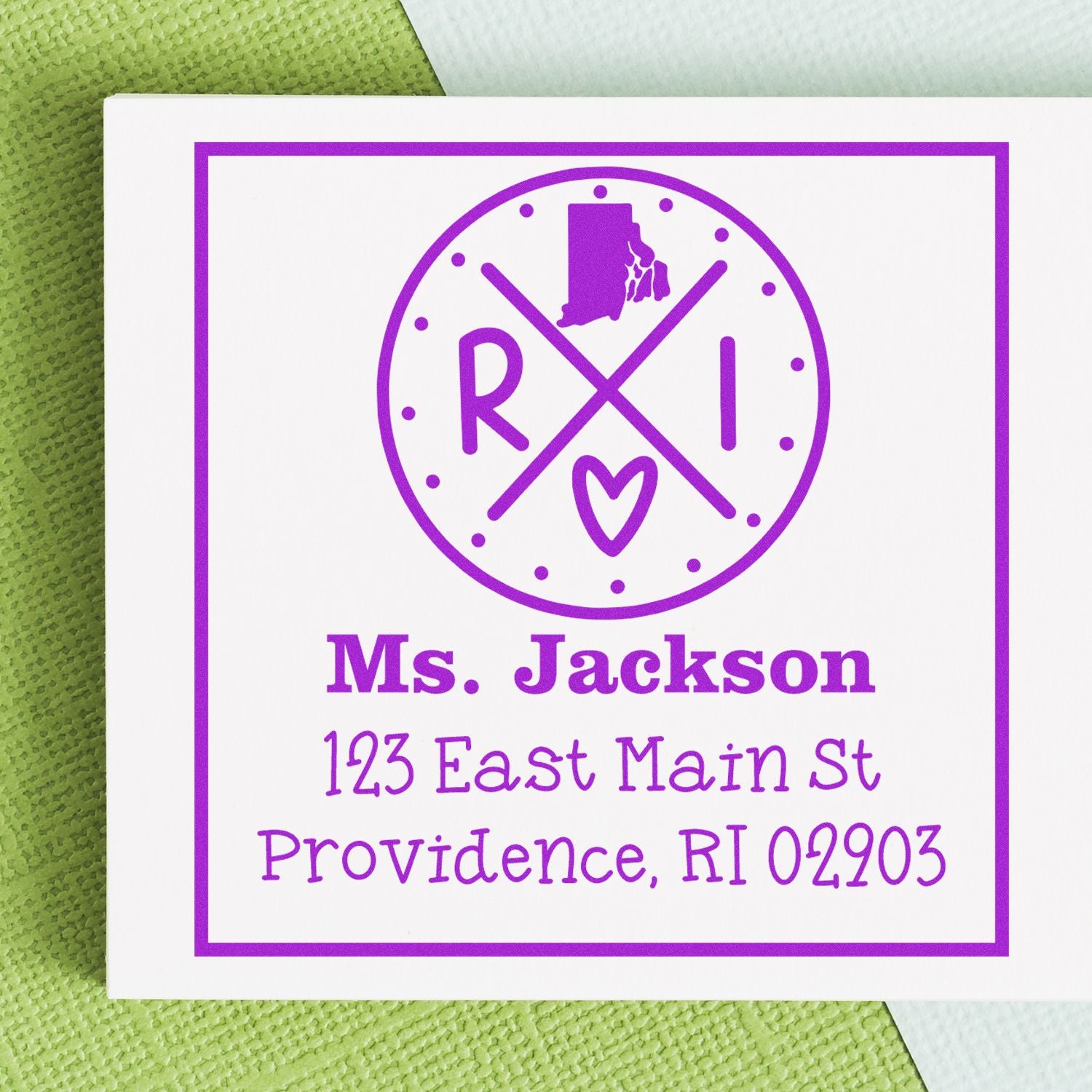 Wood Handle Rhode Island State Cross Customizable Address Return Rubber Stamp