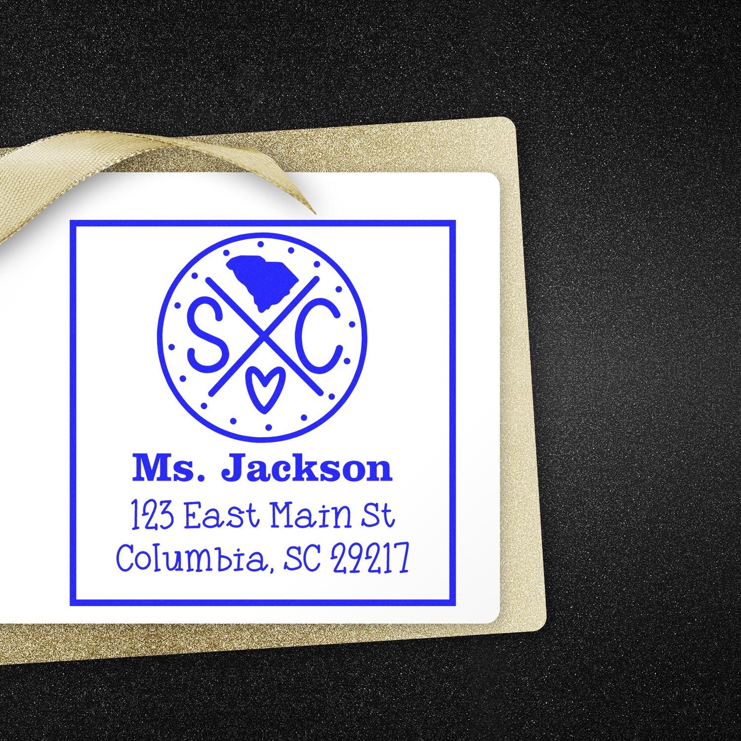 Wood Handle South Carolina State Cross Customizable Mailing Address Stamp