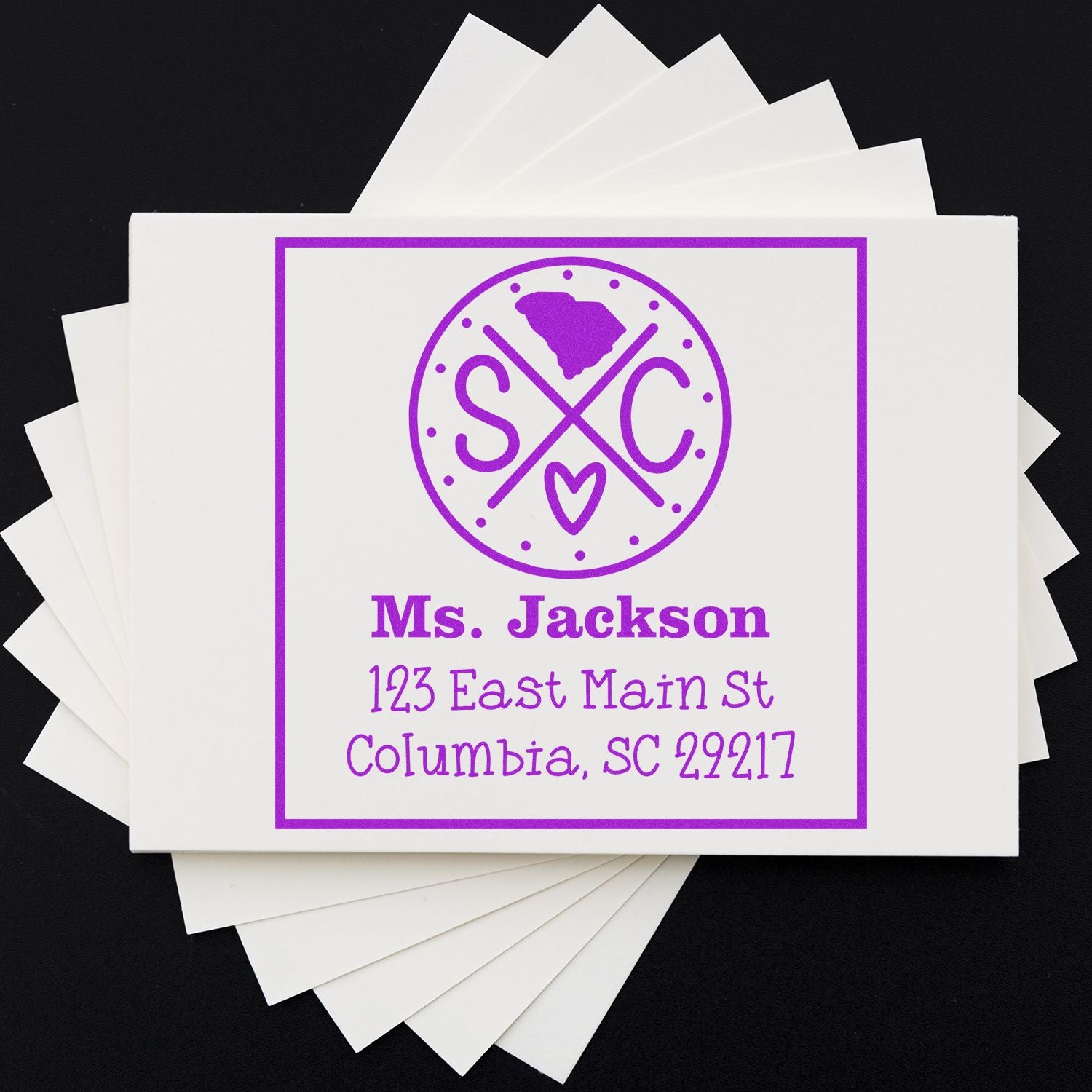 Wood Handle South Carolina State Cross Customizable Mailing Address Stamp