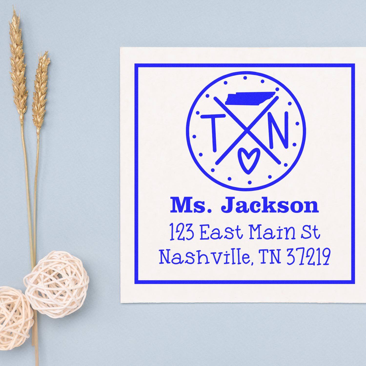 Wood Handle Tennessee State Cross Customizable Mailing Address Rubber Stamp