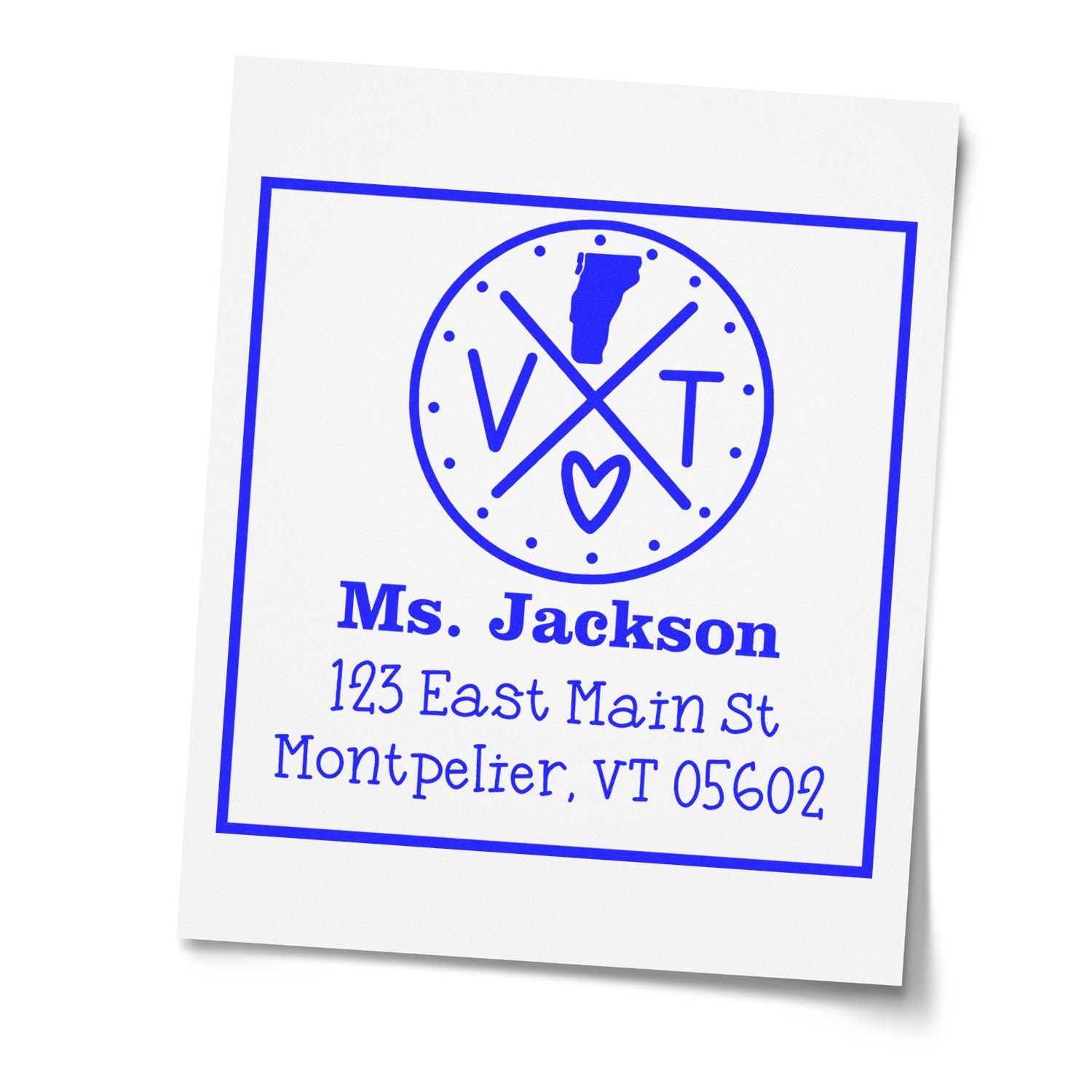 Slim Vermont State Cross Custom-Made Mail Pre-Inked Stamp