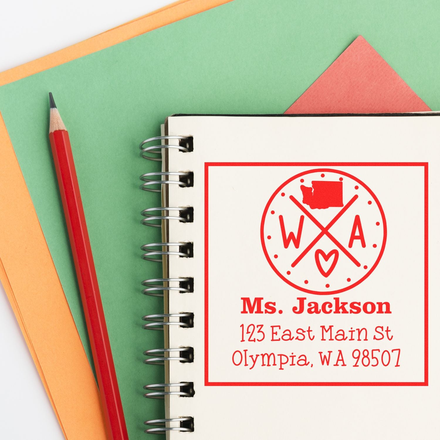 PSI Pre-Inked Washington State Cross Custom-Made Name and Address Rubber Stamp