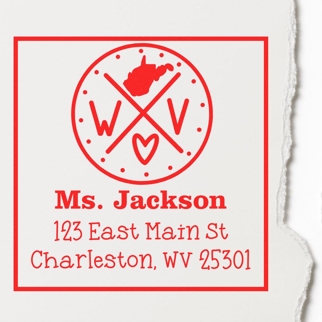 Wood Handle West Virginia State Cross Customizable New Address Rubber Stamp