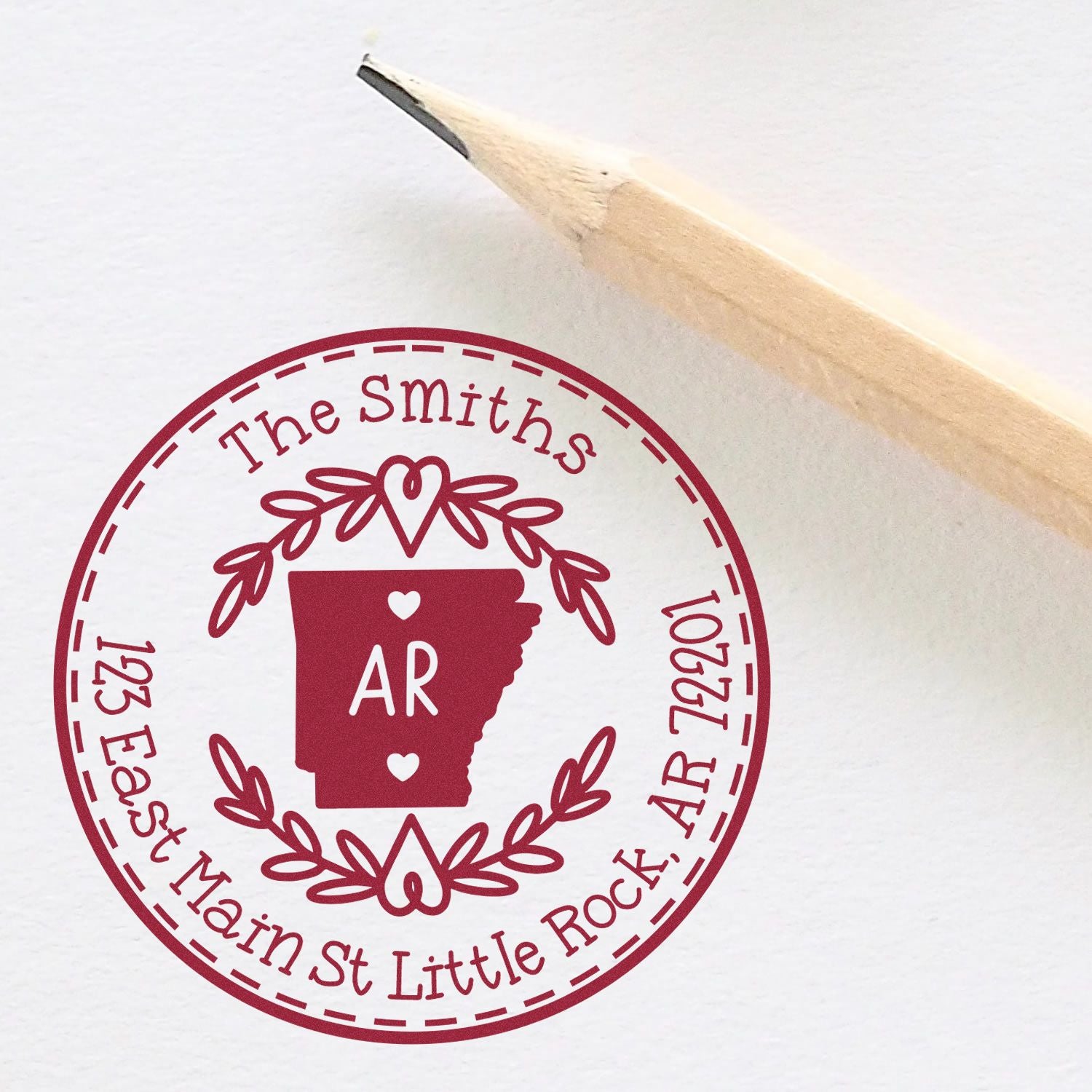 Slim Arkansas State Wreath Customizable Mail Address Pre-Inked Stamp