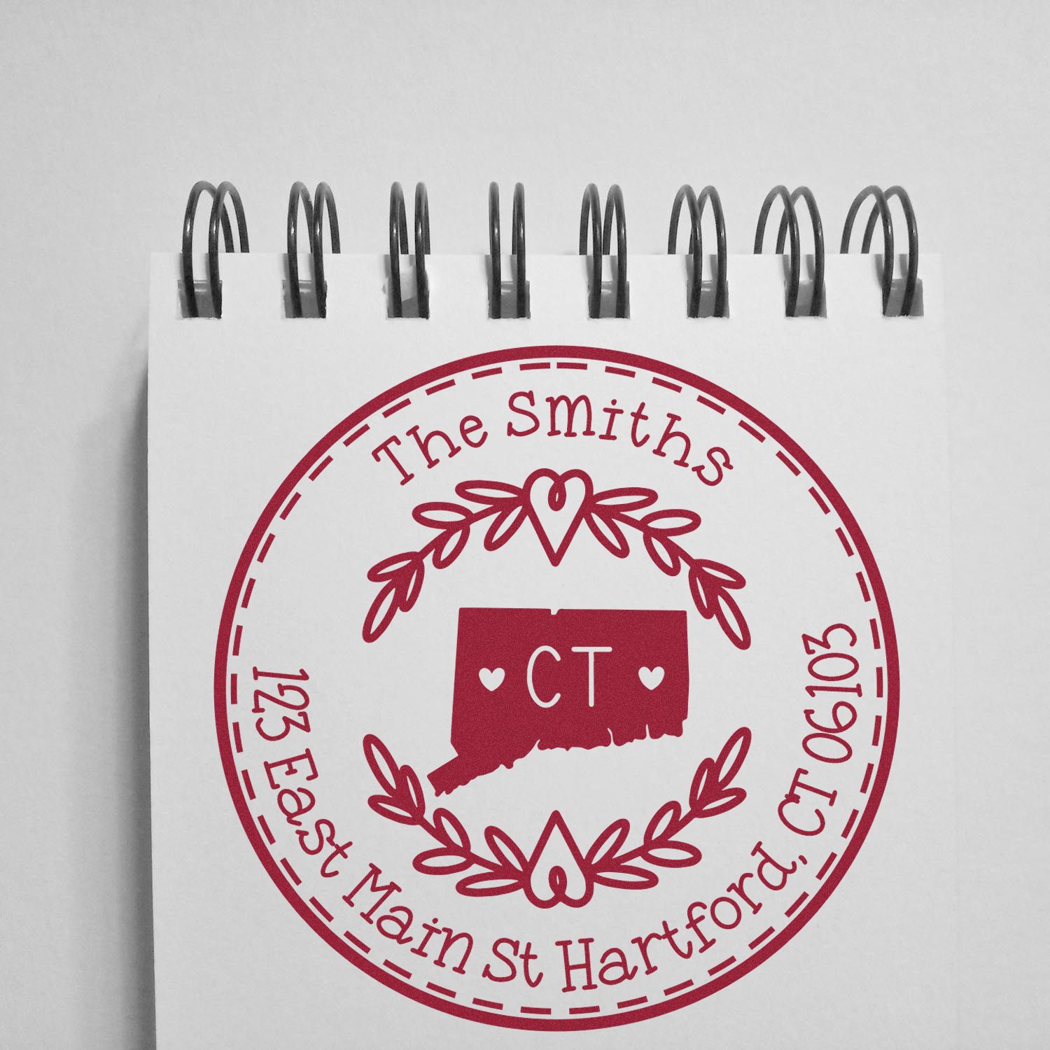 Slim Connecticut State Wreath Customizable Mail Pre-Inked Stamp