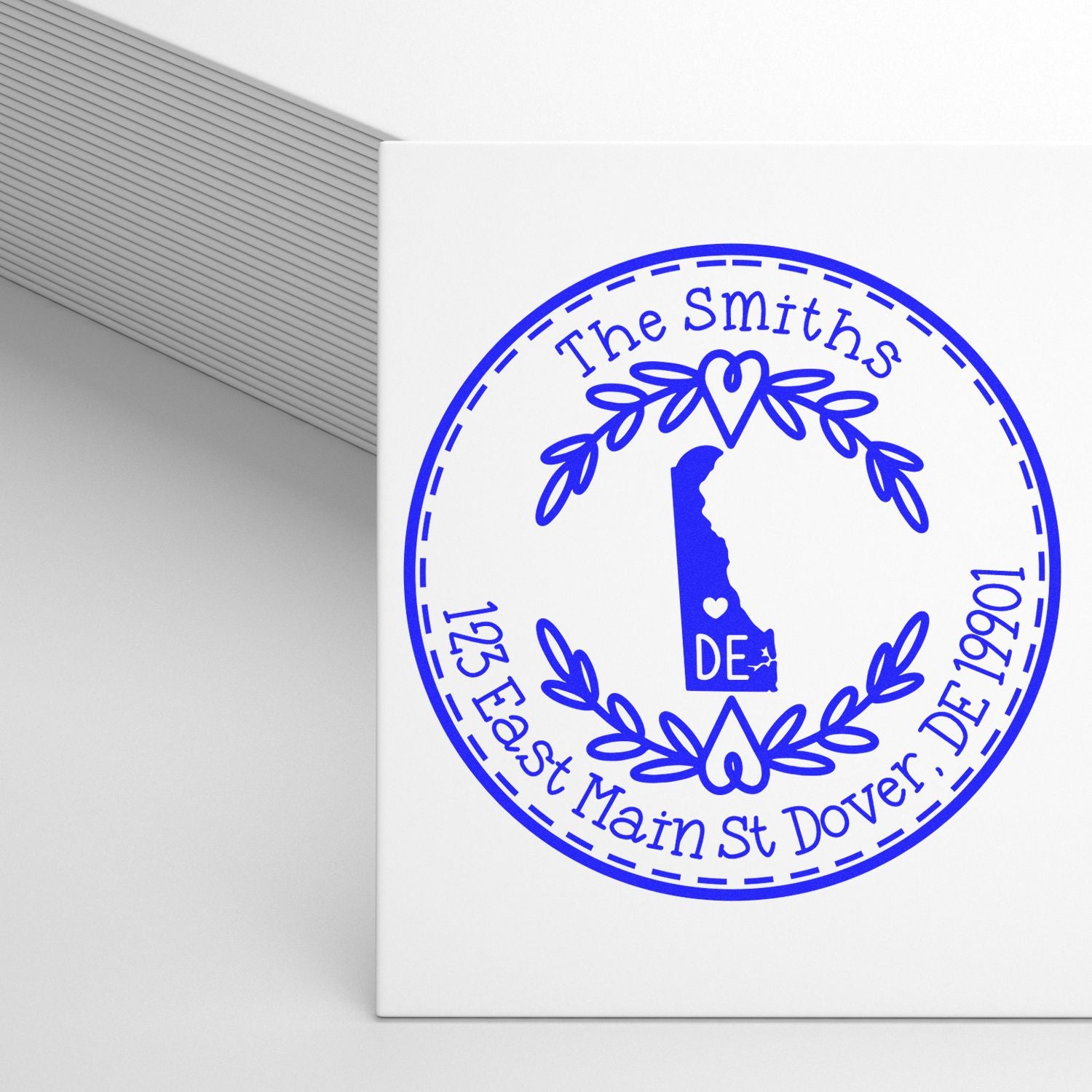 Slim Delaware State Wreath Customizable Mail Stamp