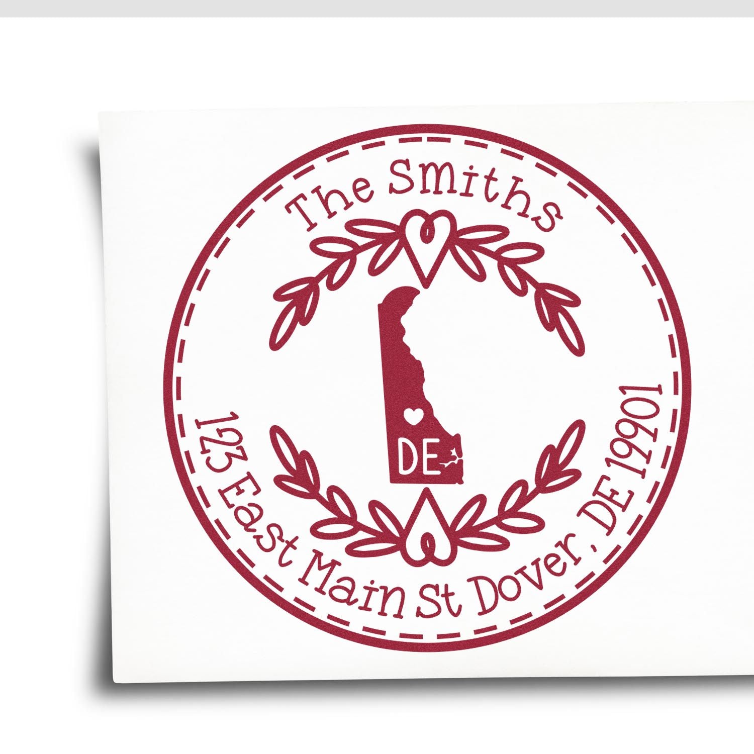 Slim Delaware State Wreath Customizable Mail Stamp