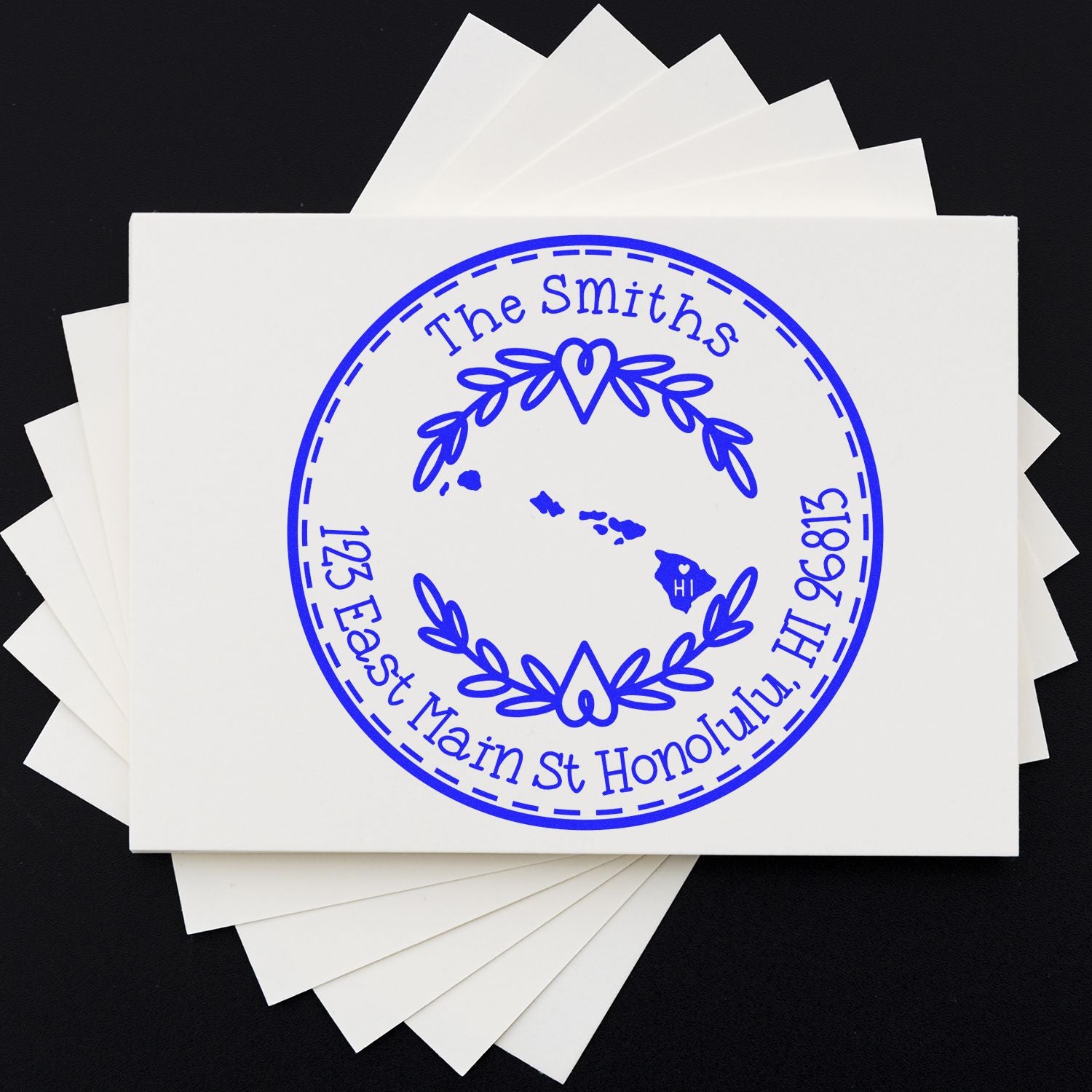 Round PSI Hawaii State Wreath Customized Home Address Stamper