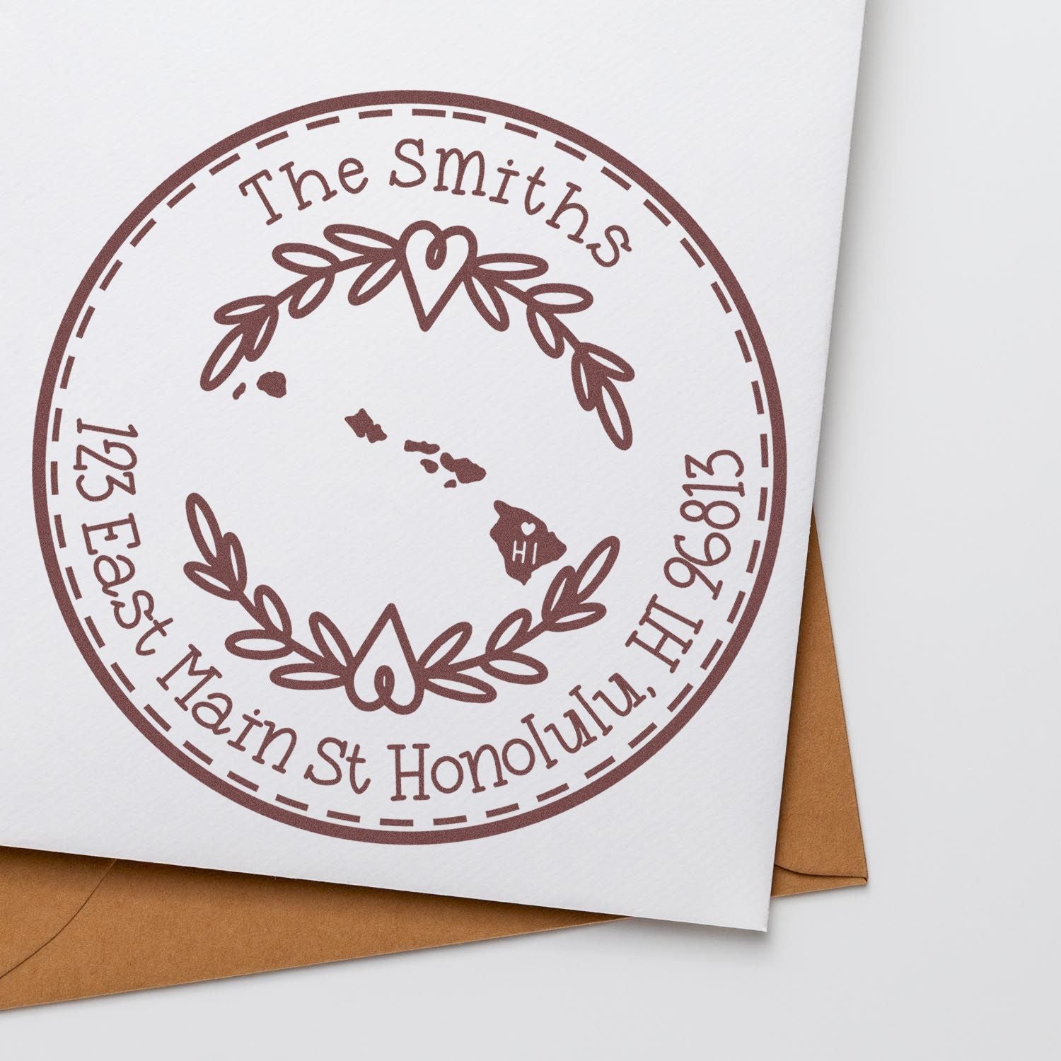 Slim Hawaii State Wreath Customizable Mailing Address Stamp