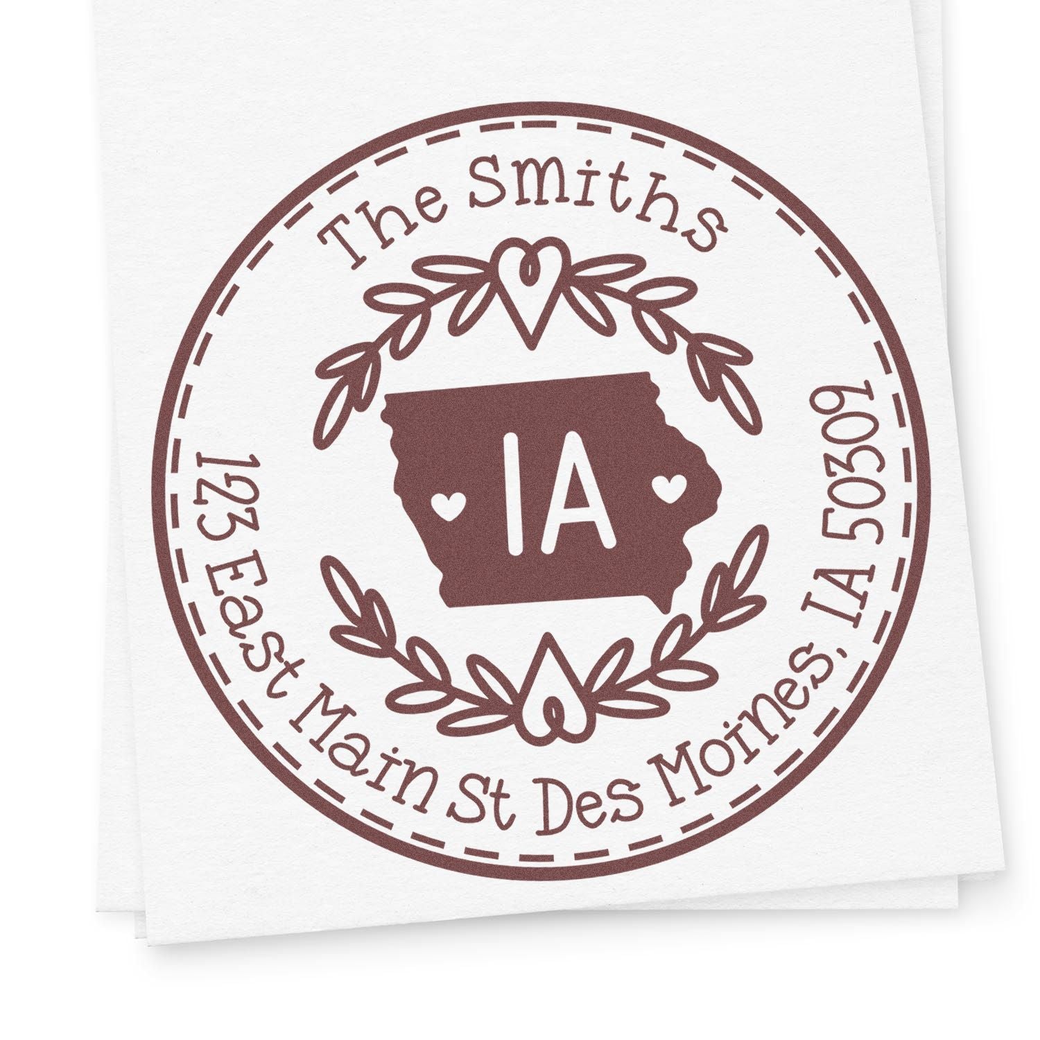 Slim Iowa State Wreath Customizable Mailing Pre-Inked Stamp