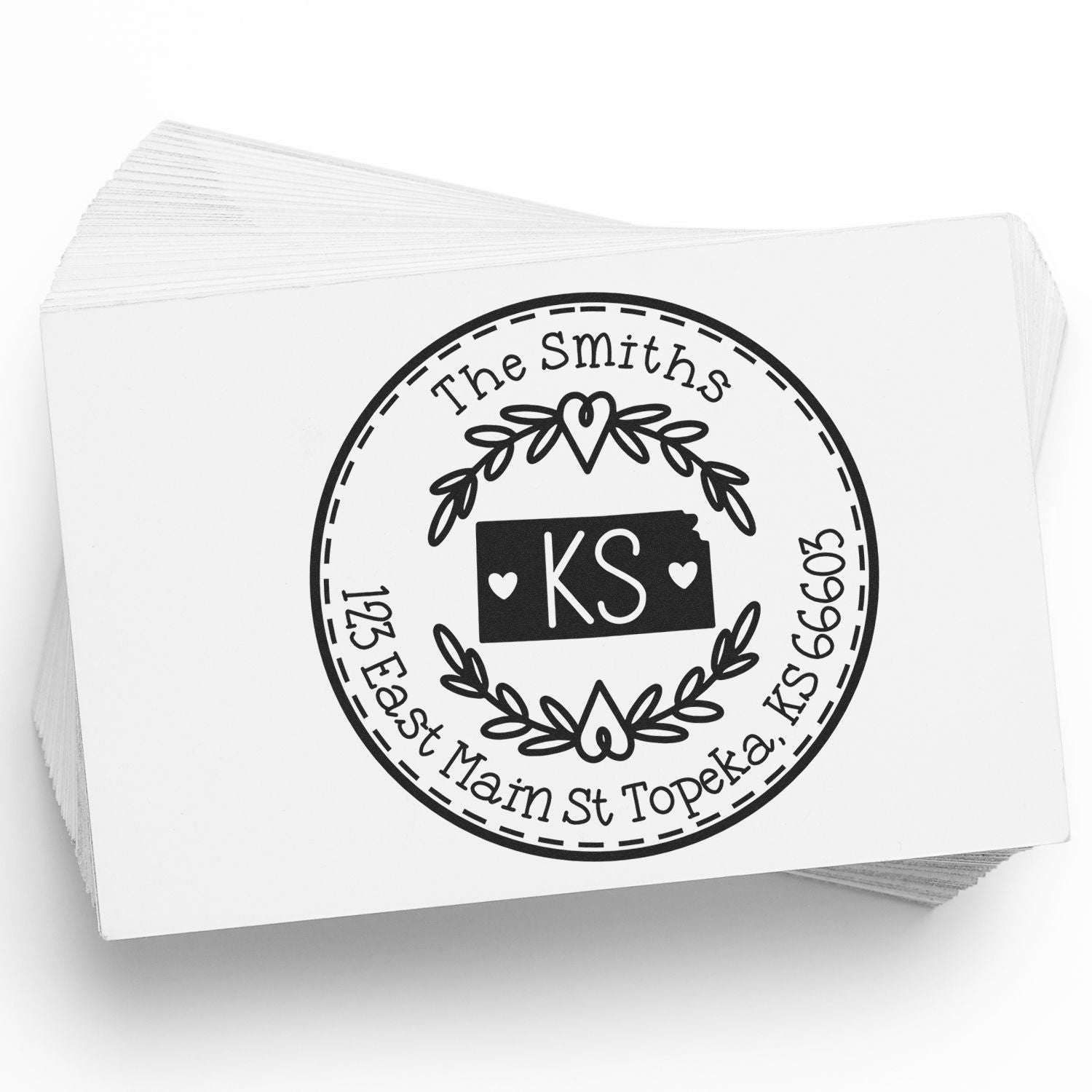 Wooden Handle Round Kansas State Wreath Home Address Rubber Stamp