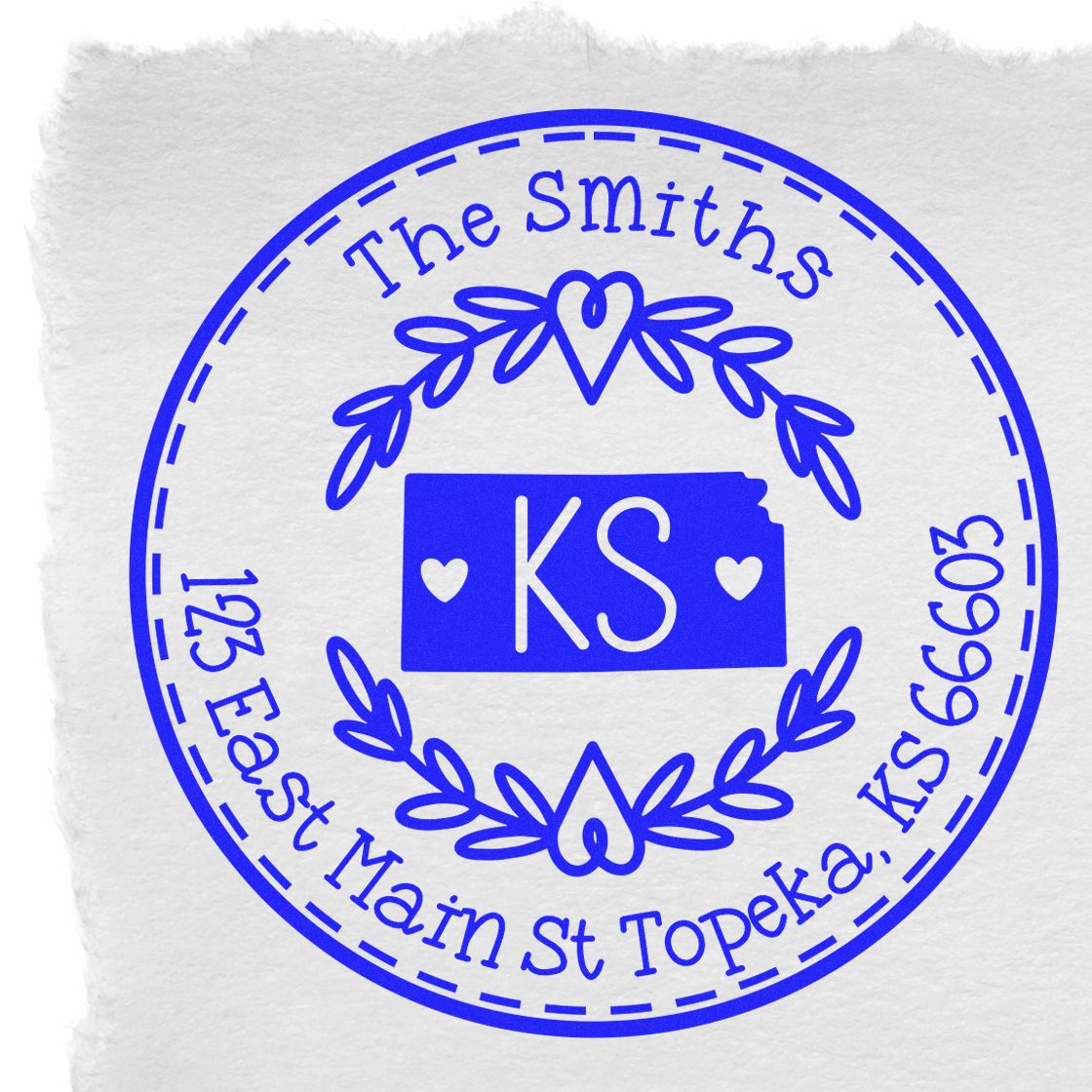 Wooden Handle Round Kansas State Wreath Home Address Rubber Stamp