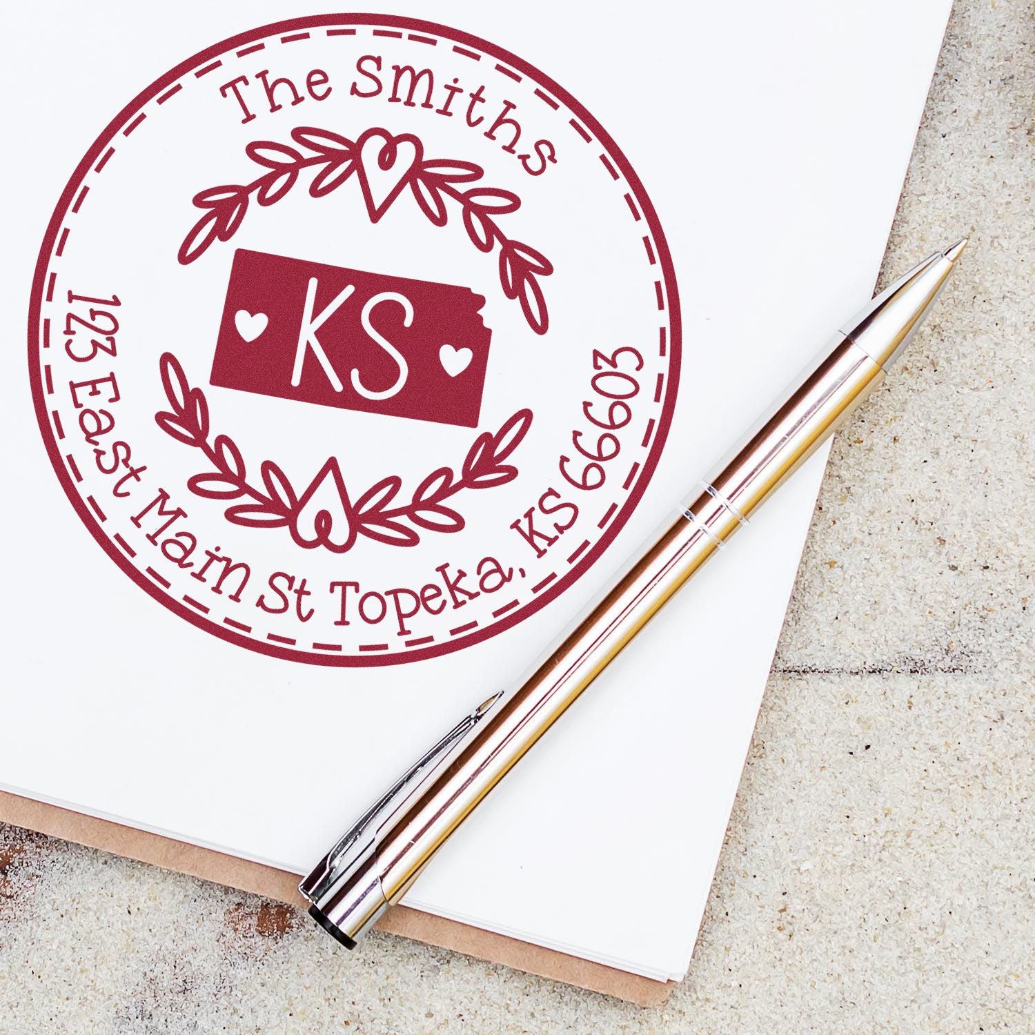 Round PSI Kansas State Wreath Customized Mail Stamp