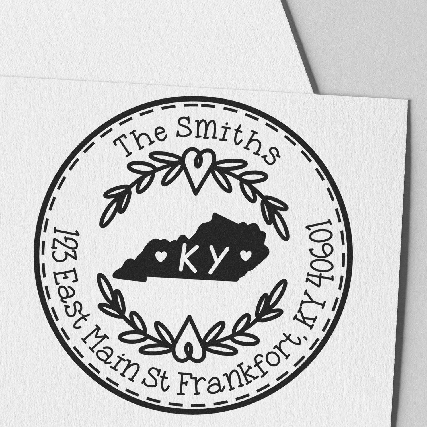 Self-Inking Round Kentucky State Wreath Custom-Made Home Address Rubber Stamp