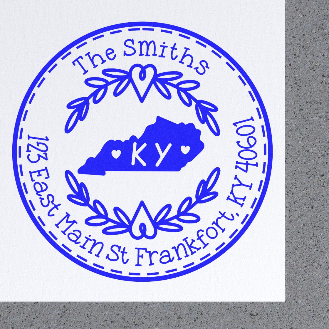 Self-Inking Round Kentucky State Wreath Custom-Made Home Address Rubber Stamp