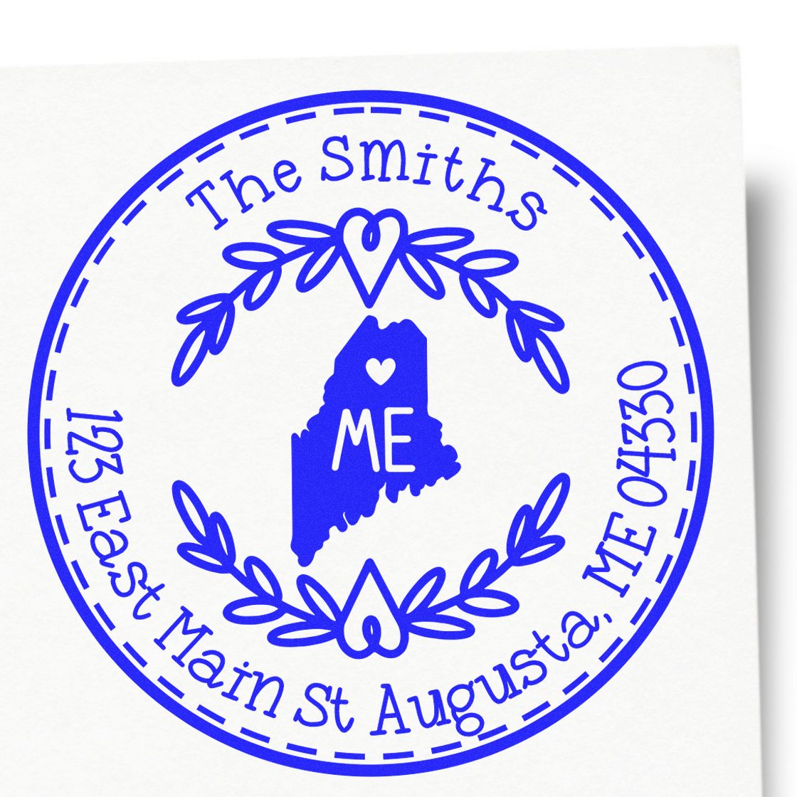 Slim Maine State Wreath Customizable New Address Pre-Inked Stamp