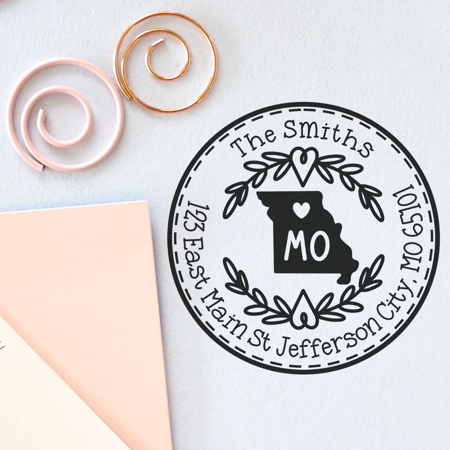 Slim Missouri State Wreath Customizable Return Address Pre-Inked Stamp