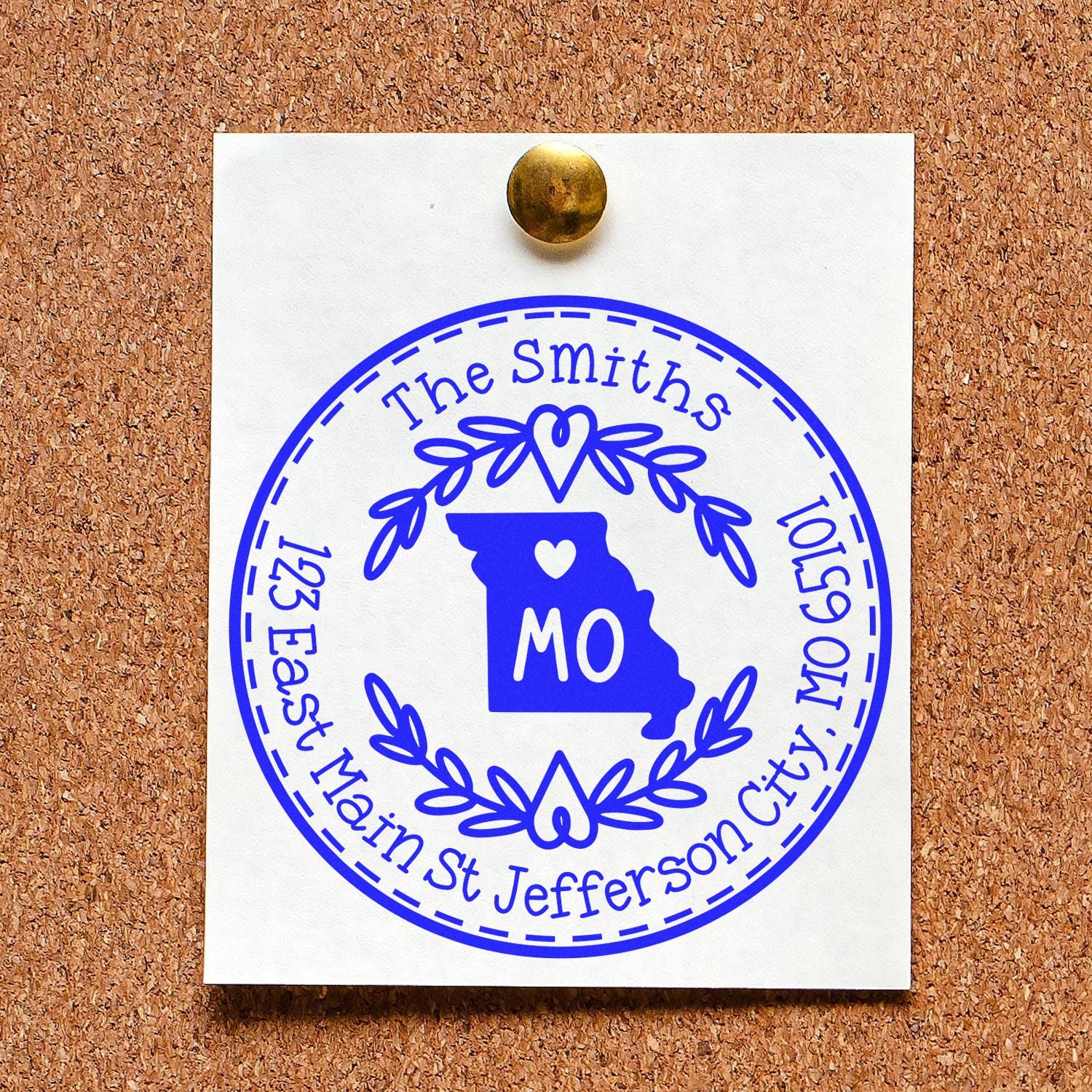 Slim Missouri State Wreath Customizable Return Address Pre-Inked Stamp