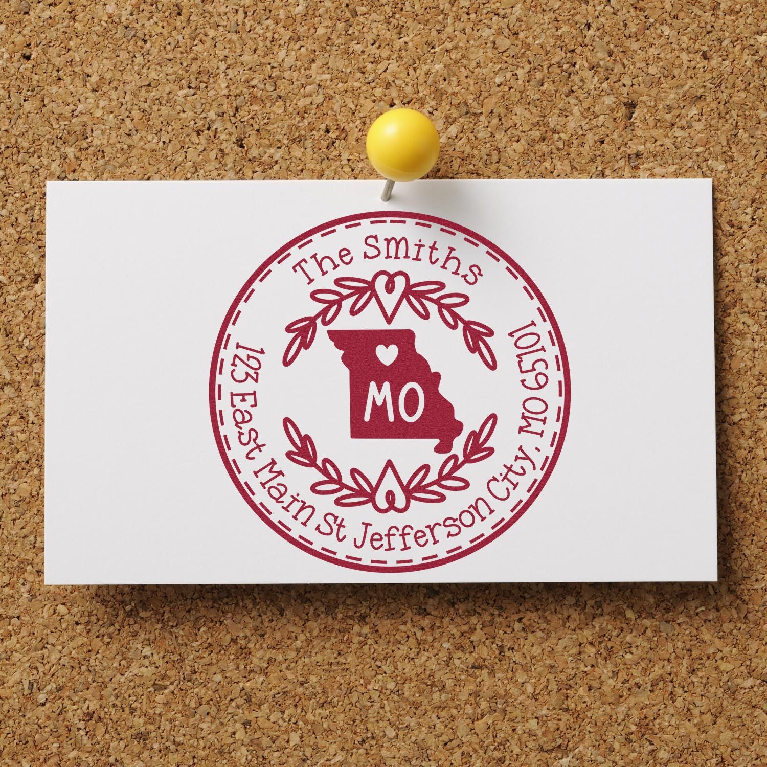 Wooden Handle Round Missouri State Wreath Mailing Address Rubber Stamp