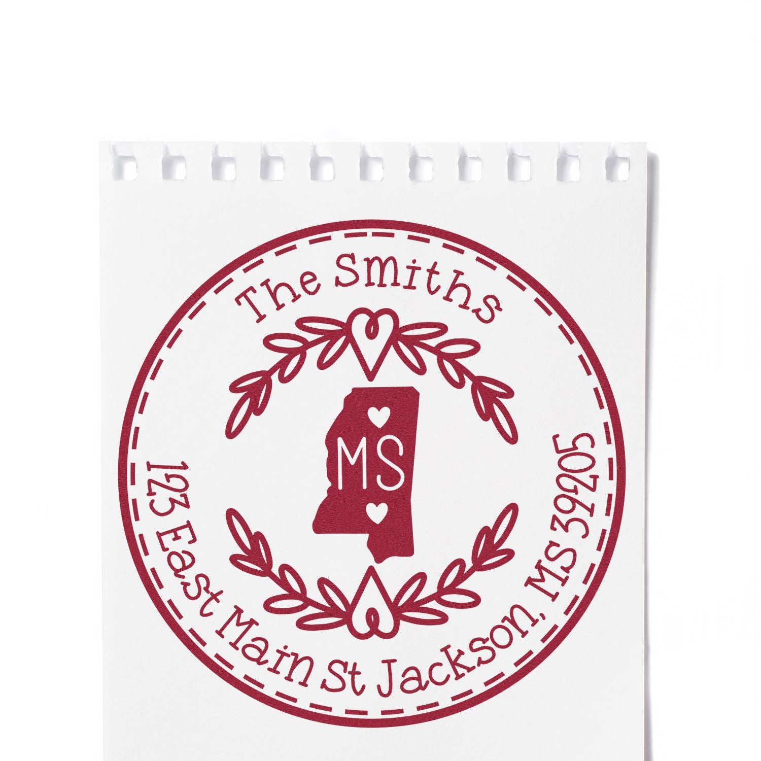 Wooden Handle Round Mississippi State Wreath Mail Rubber Stamp