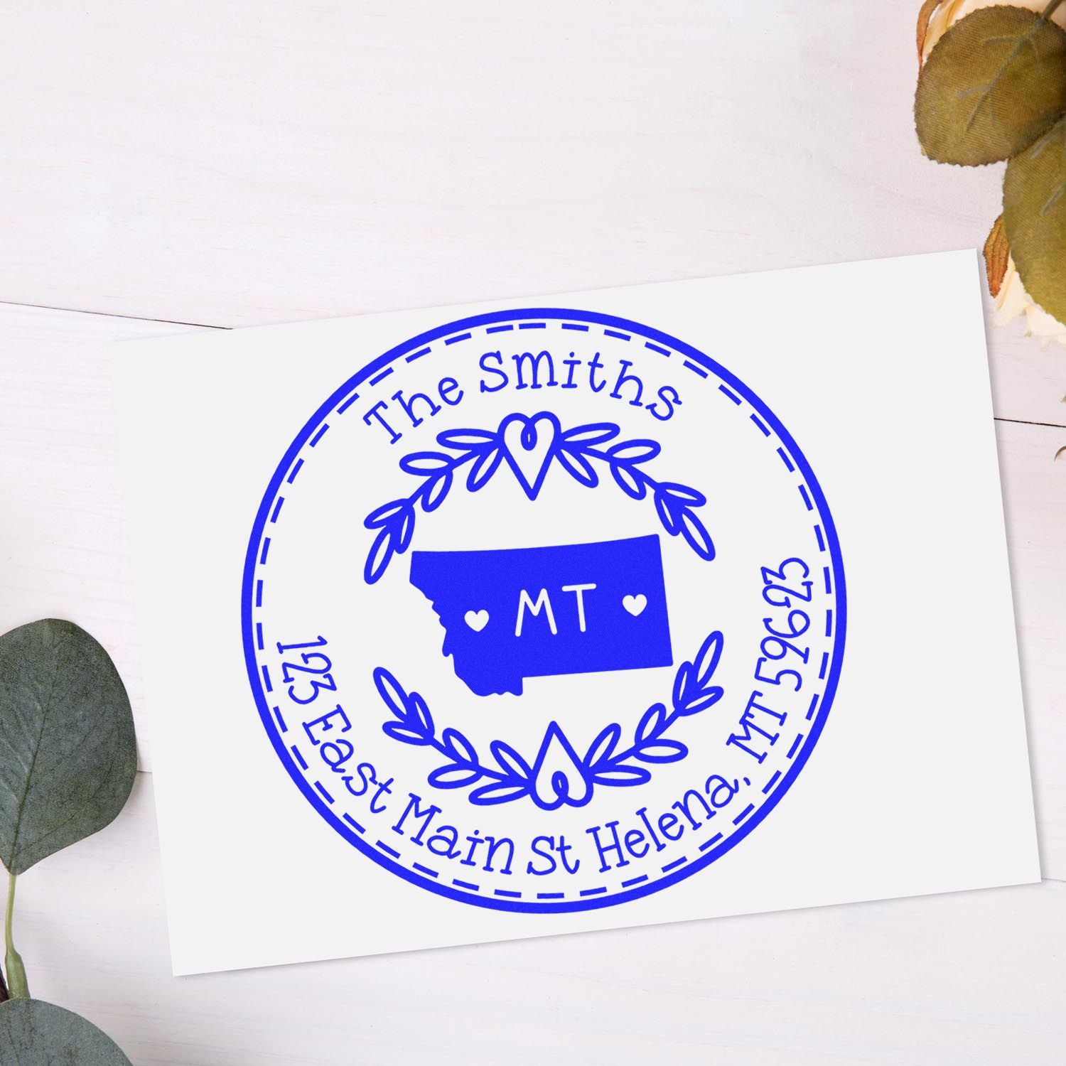 Slim Montana State Wreath Customizable Return Address Stamp