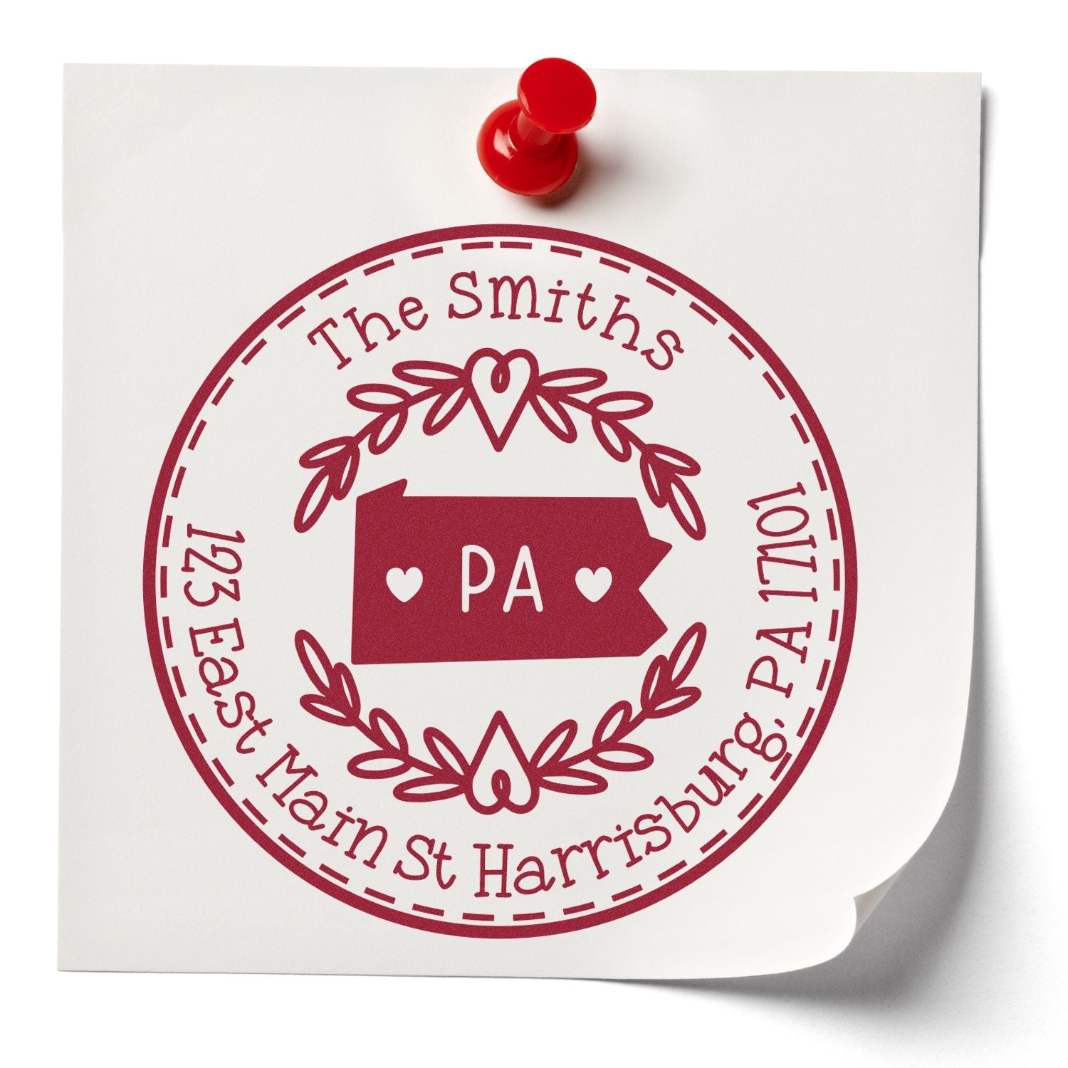 Round PSI Pennsylvania State Wreath Custom-Made Address Label Stamper