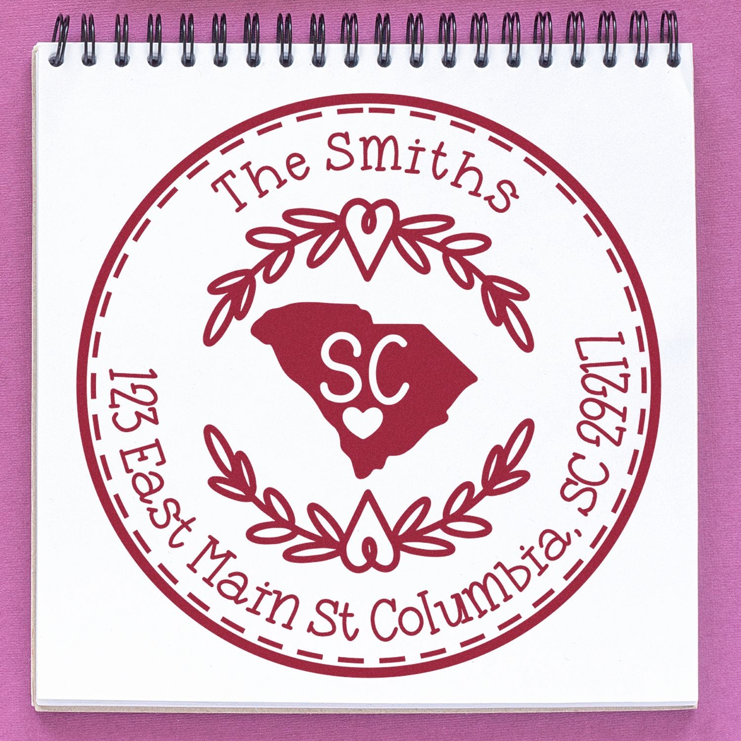 Slim South Carolina State Wreath Customized Home Address Pre-Inked Stamp