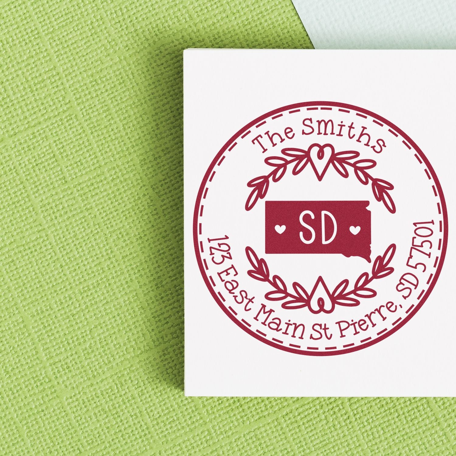 Self-Inking Round South Dakota State Wreath Custom-Made Return Address Rubber Stamp