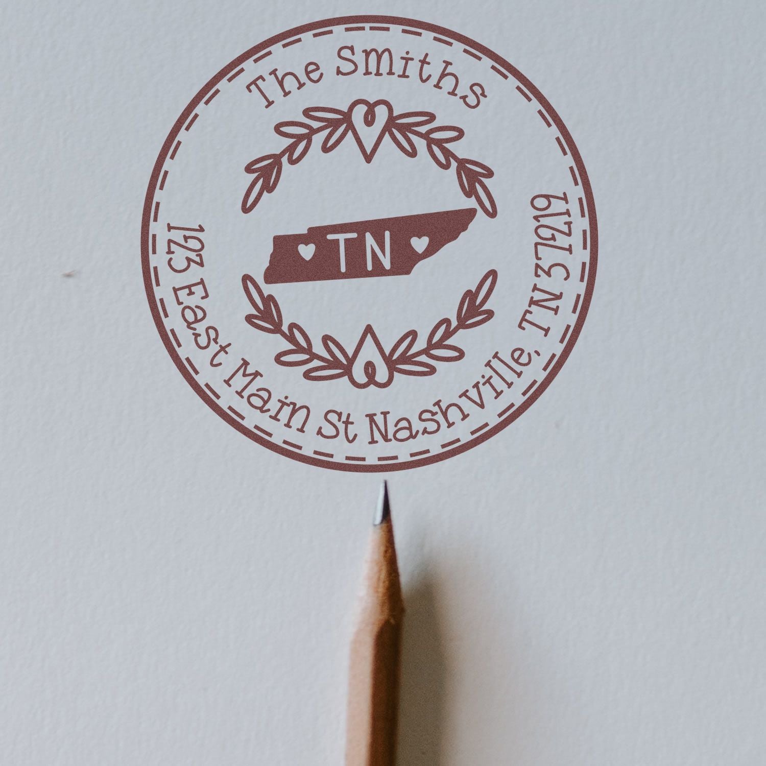 Wooden Handle Round Tennessee State Wreath Personalized Address Label Rubber Stamp